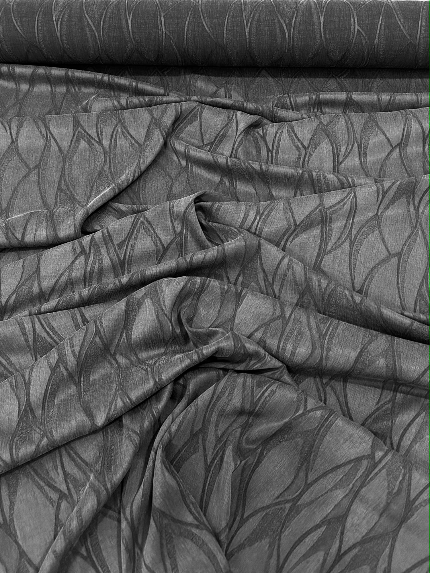 Jakar Desenli Cupra İpek Kumaş - Siyah