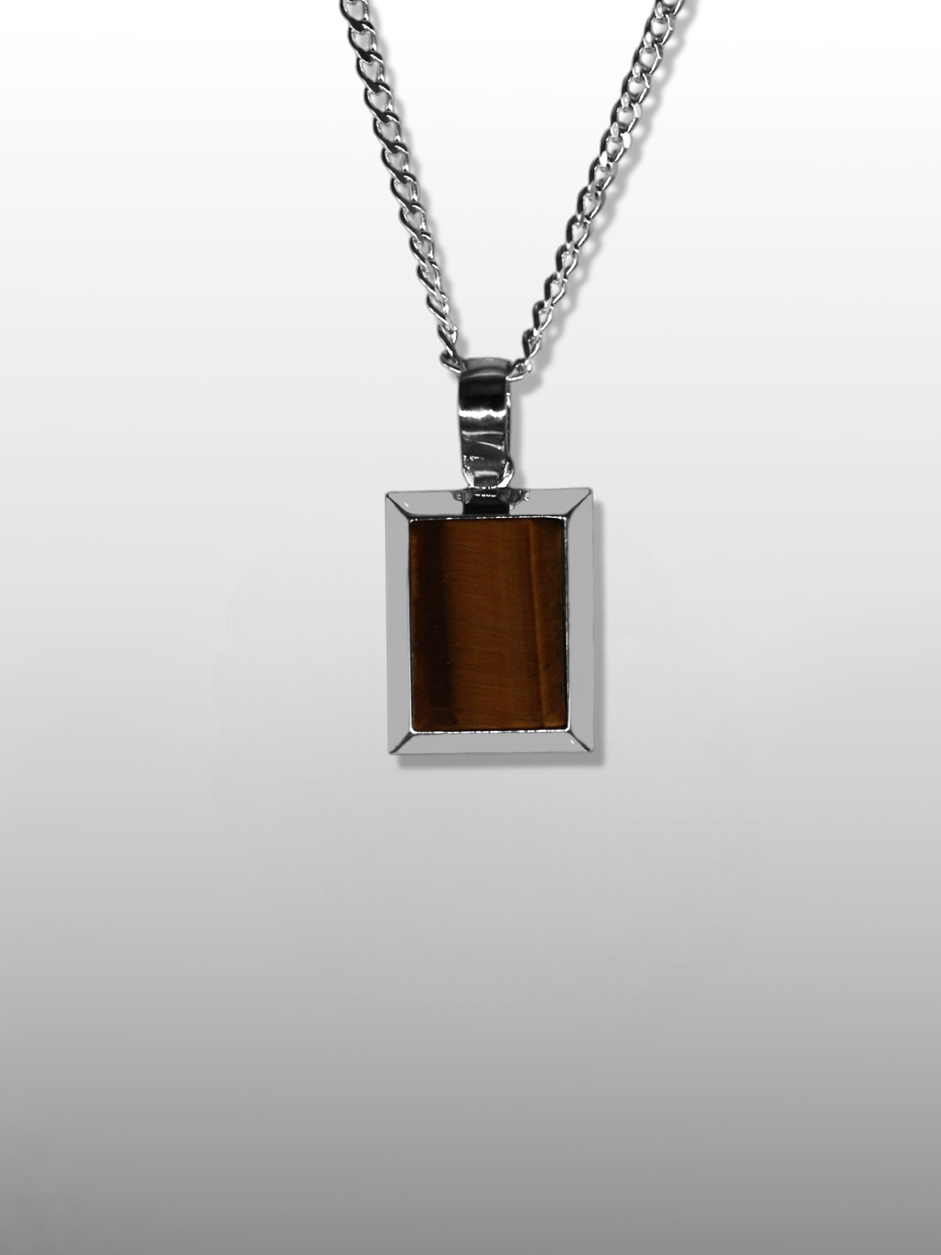 Baguette Gemstone Pendant Necklace - Tigers Eye