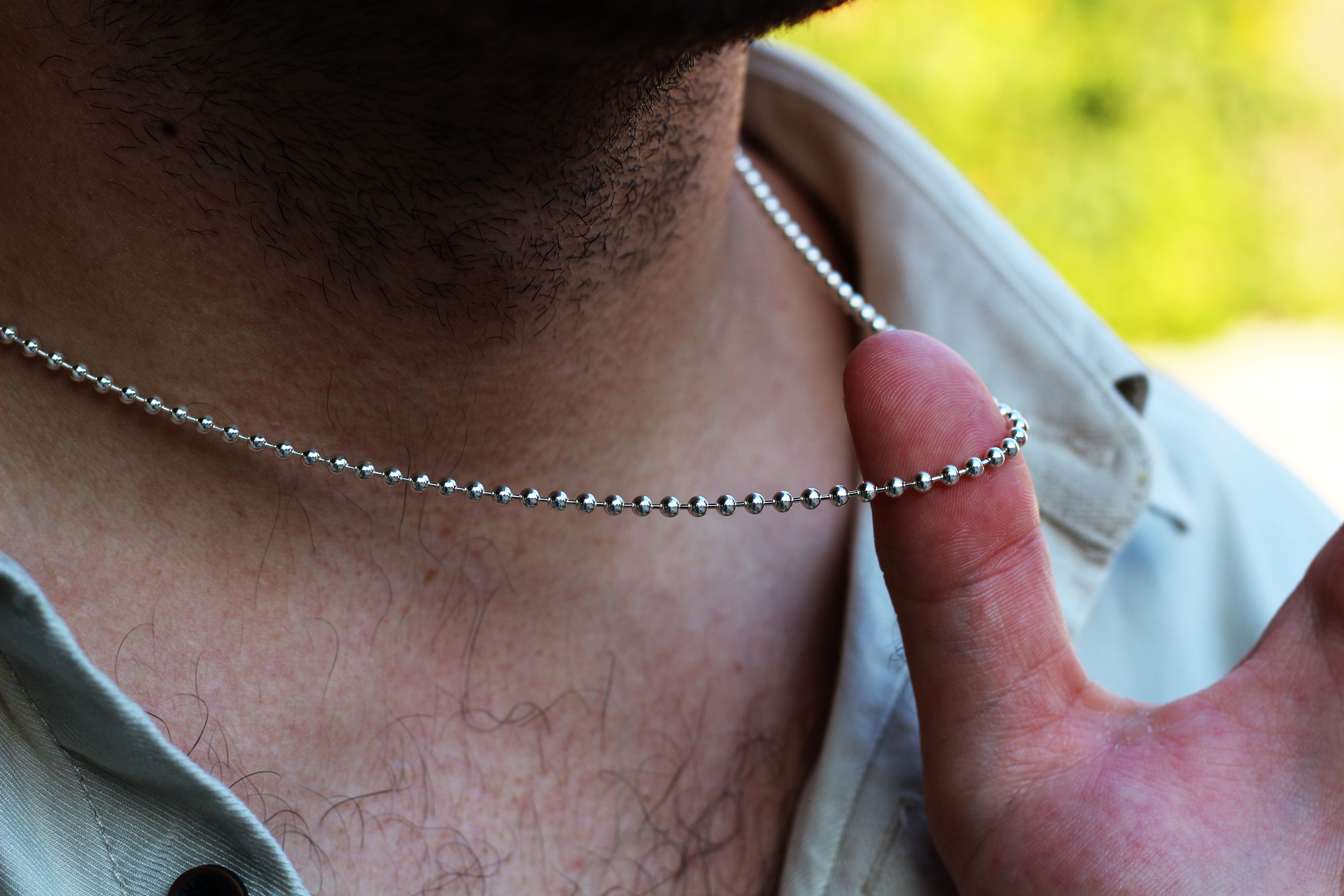 Ball Beaded Chain Necklace in Sterling Silver