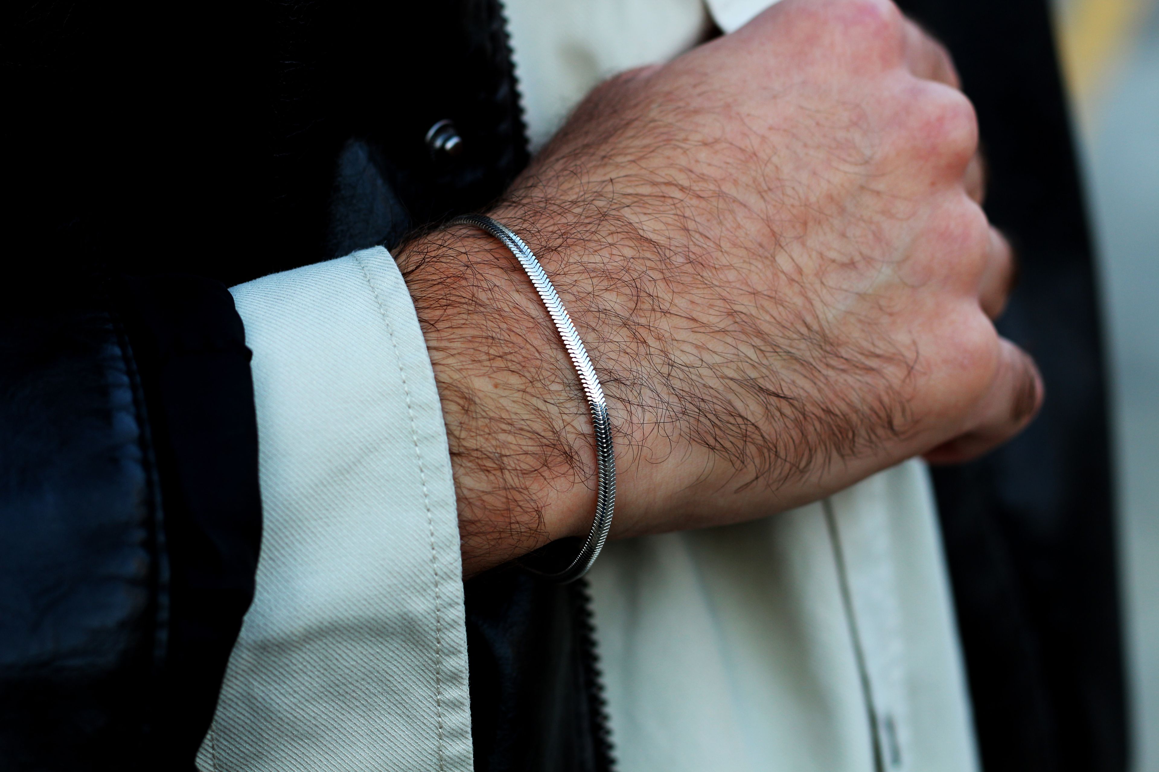 Herringbone Snake Chain Bracelet For Men or Women in Silver