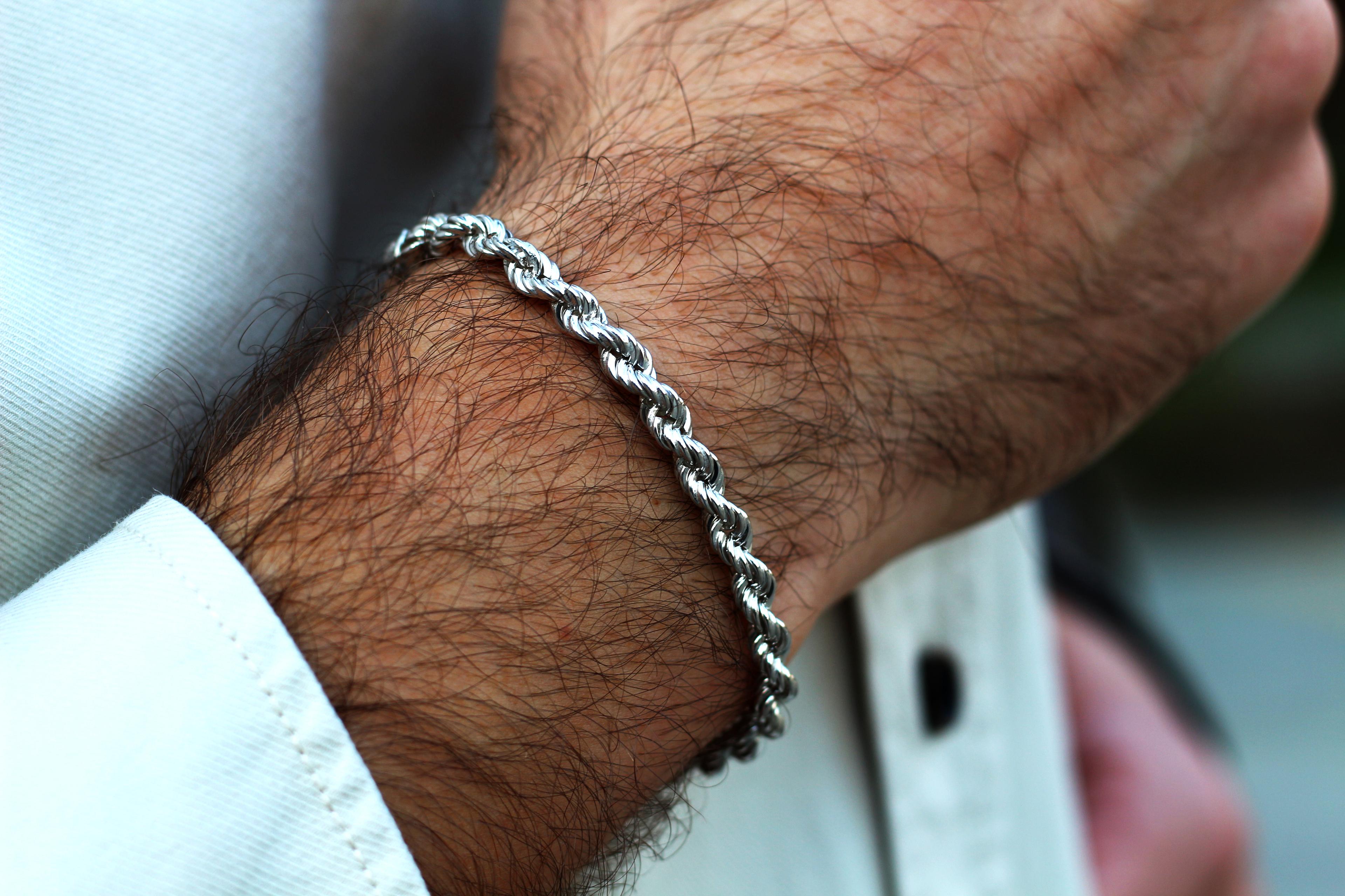 Rope Chain Bracelet For Men or Women in Sterling Silver