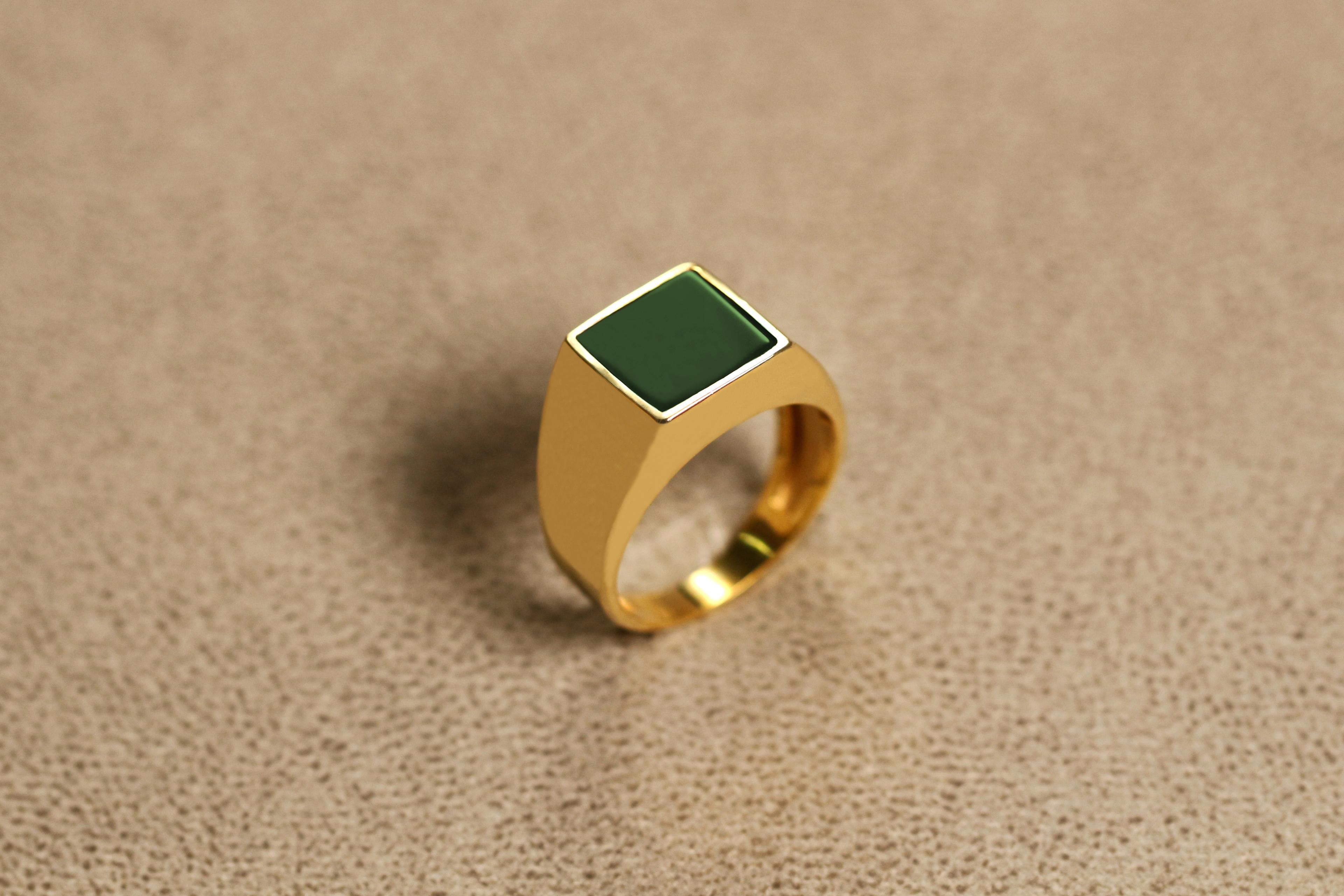 Square Gemstone Ring in Silver or Gold - Green Agate