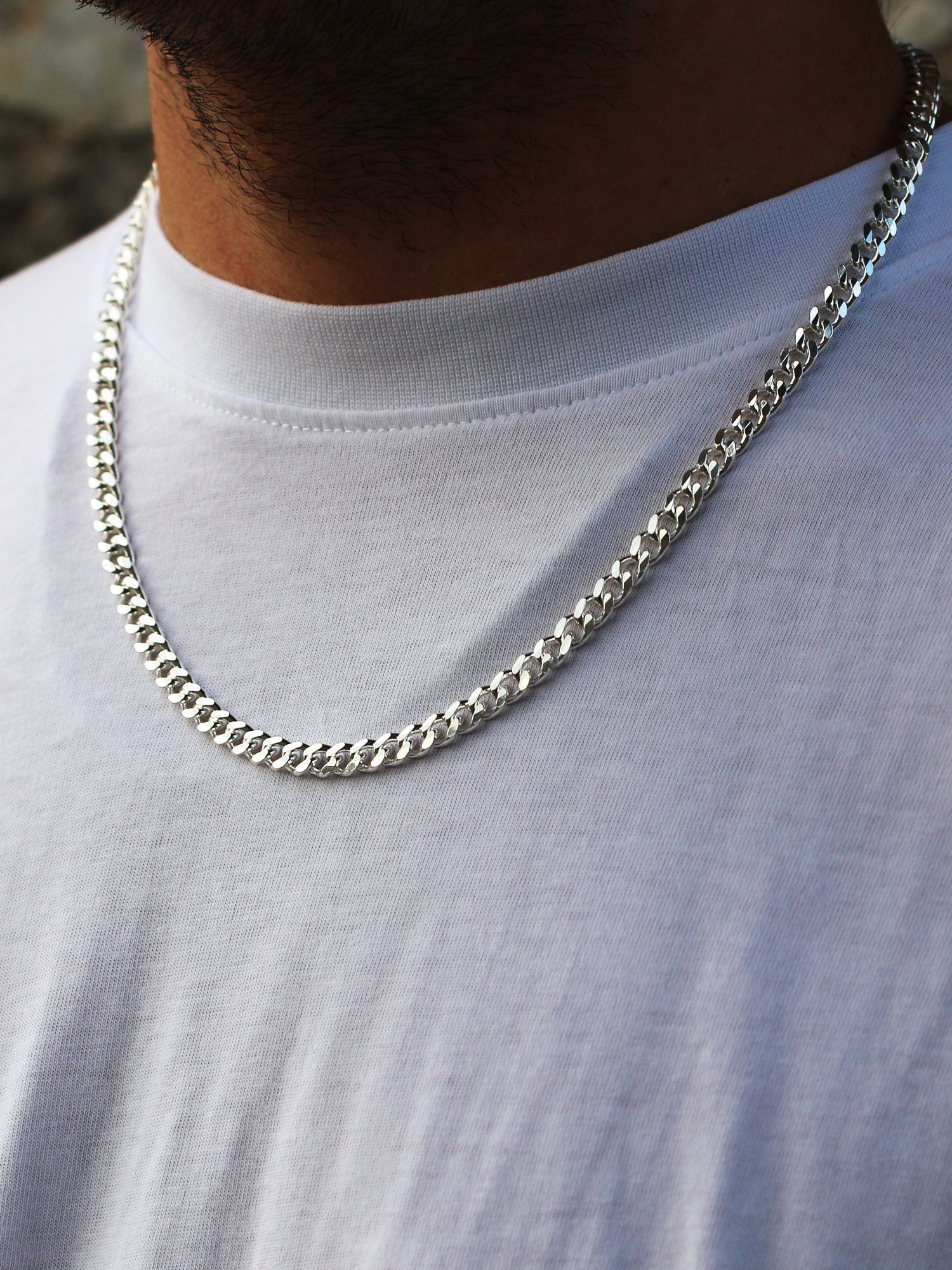 Curb Cuban Chain Necklace in Silver