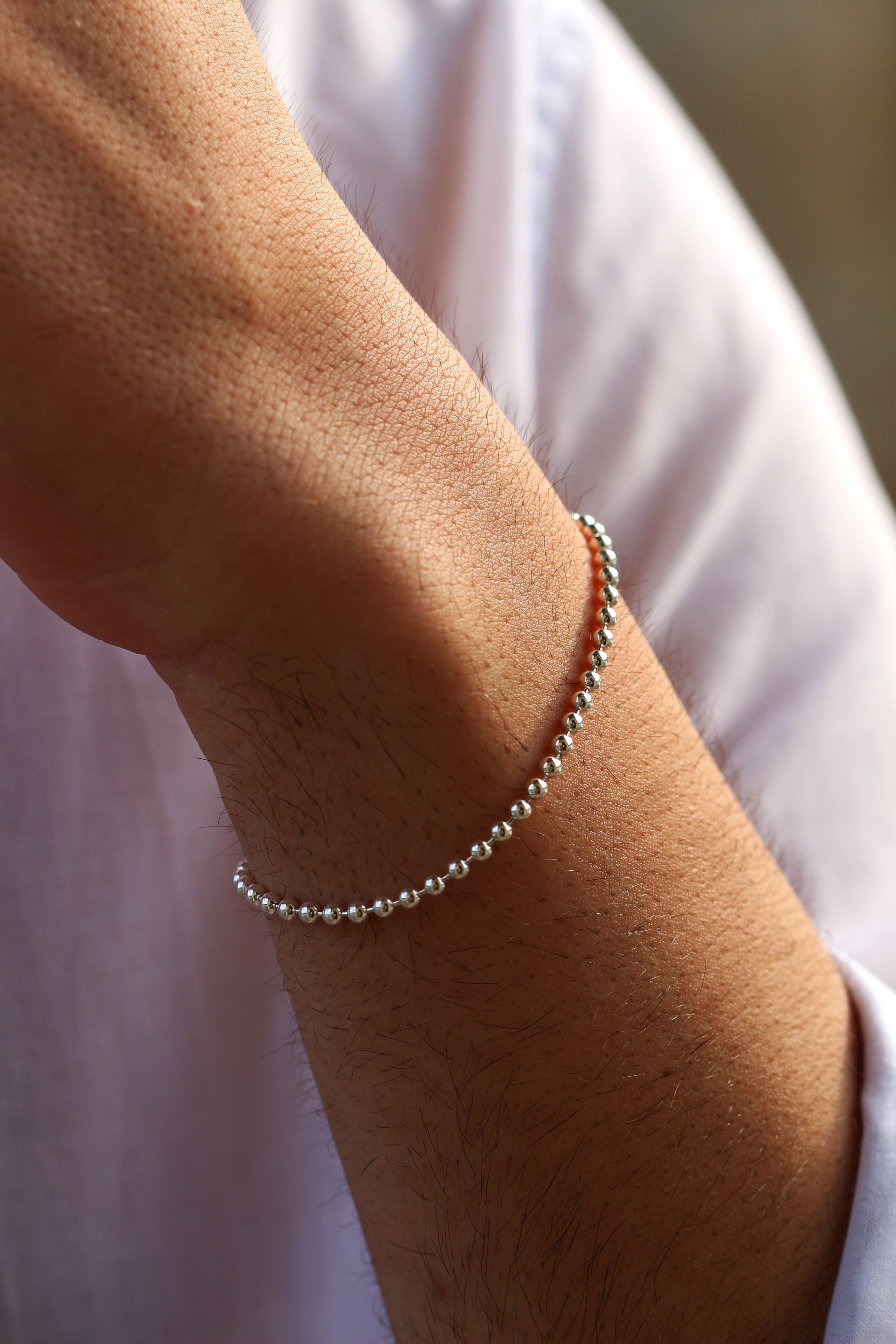 Ball Bead Chain Bracelet For Men or Women in Sterling Silver