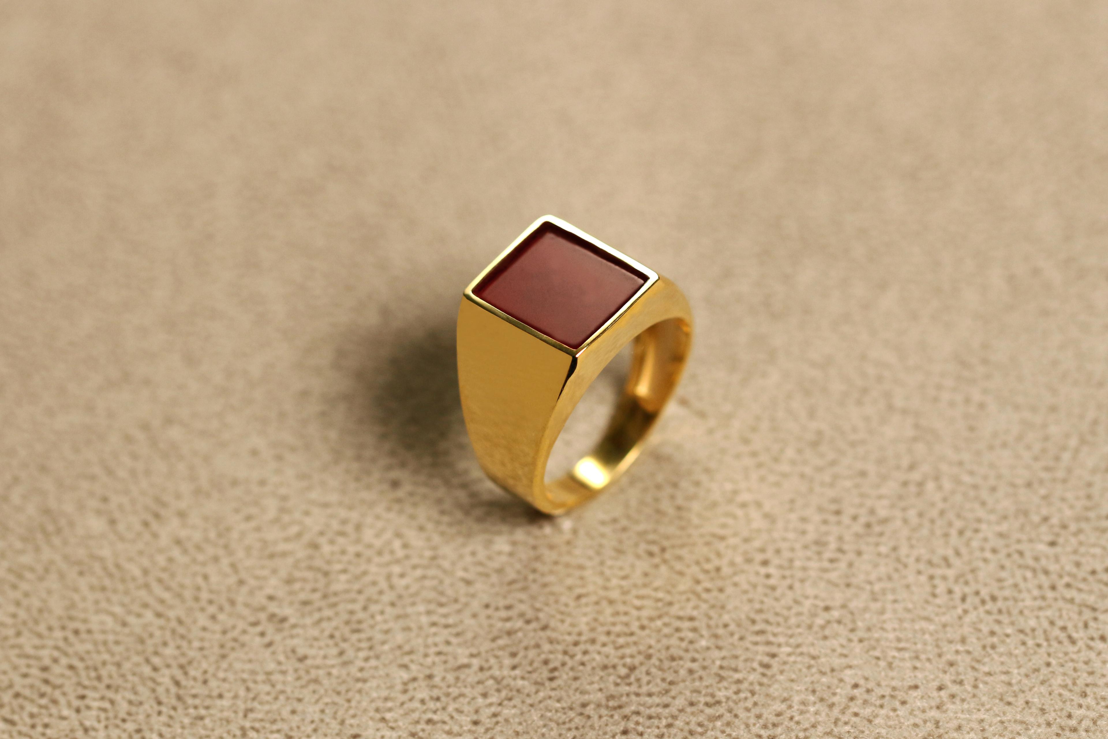 Baguette Gemstone Rings with Gemstone  - Carnelian