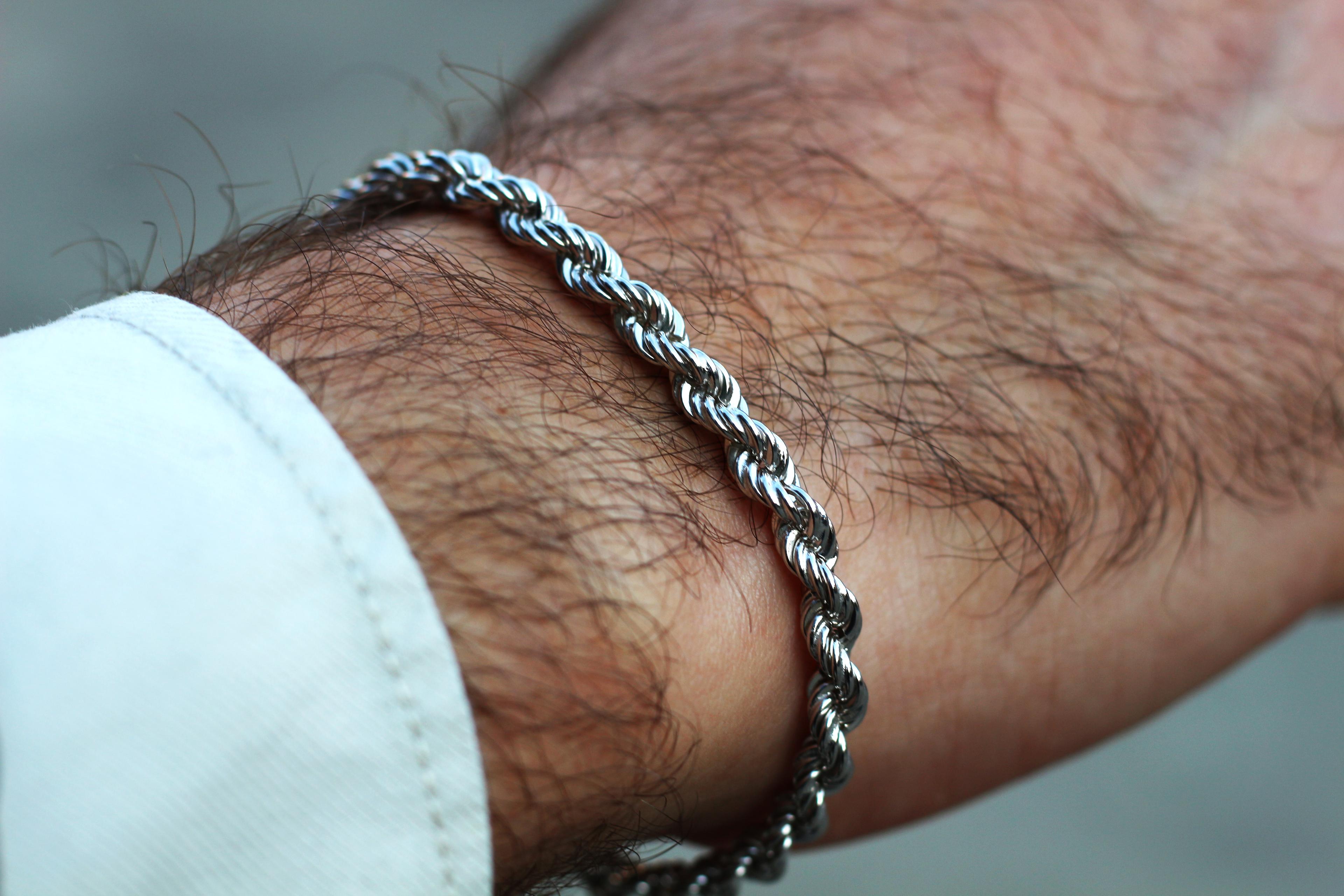 Rope Chain Bracelet For Men or Women in Sterling Silver