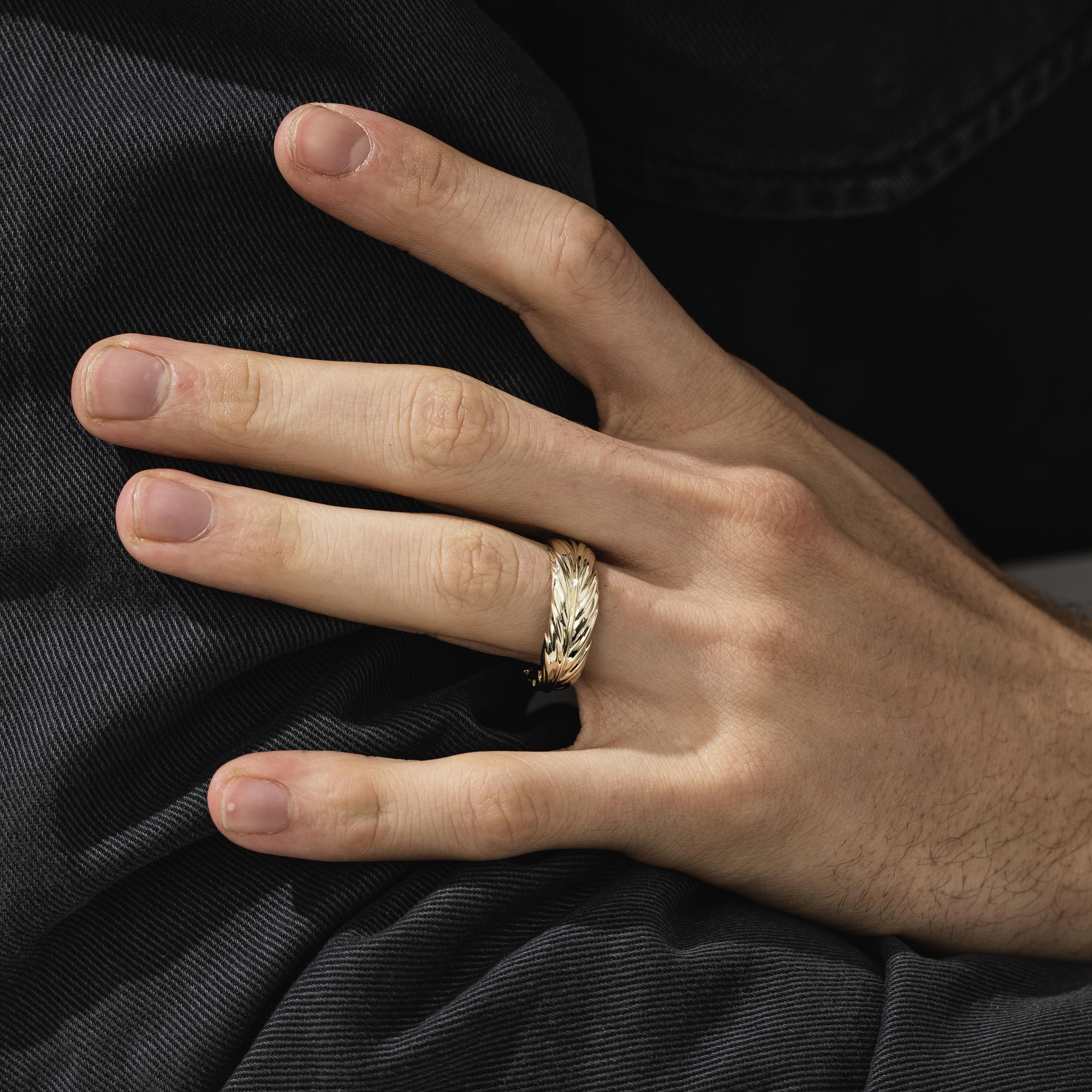 Feather Wedding Band Ring in Silver or Gold