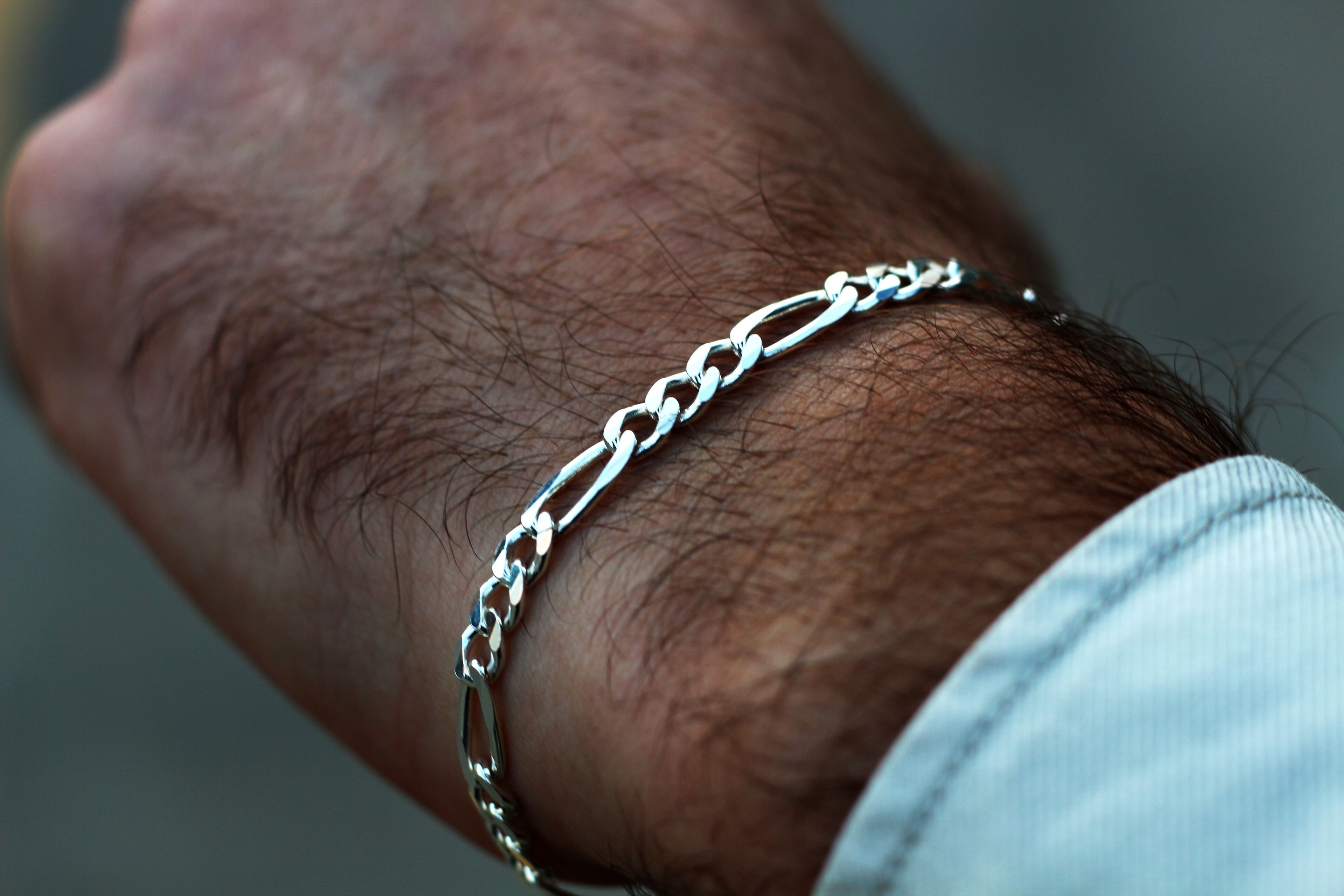 Figaro Chain Bracelet For Men or Women in Sterling Silver