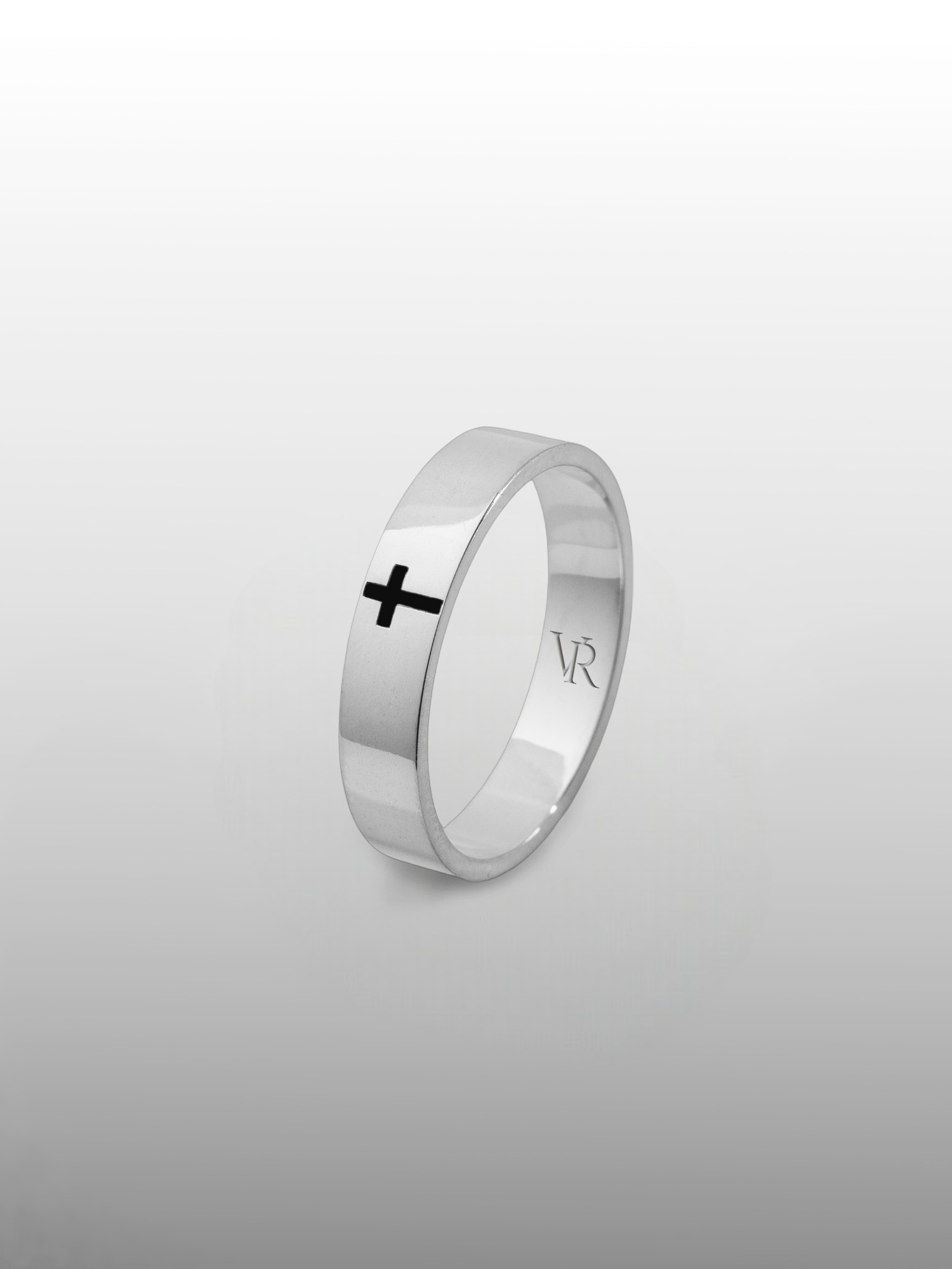 Cross Ring For Men with Black Stone in Silver or Gold