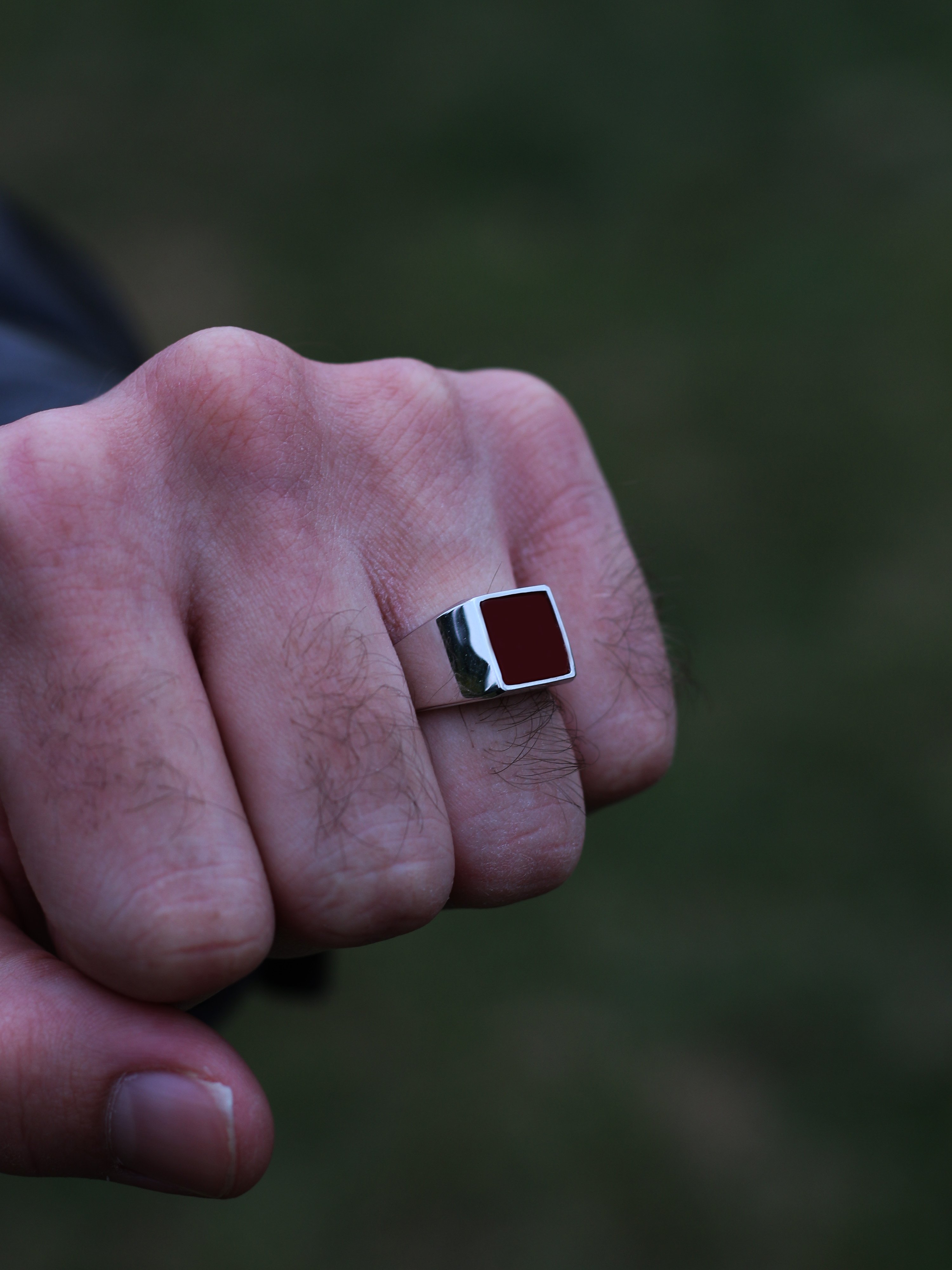 Square Gemstone Ring in Silver or Gold
