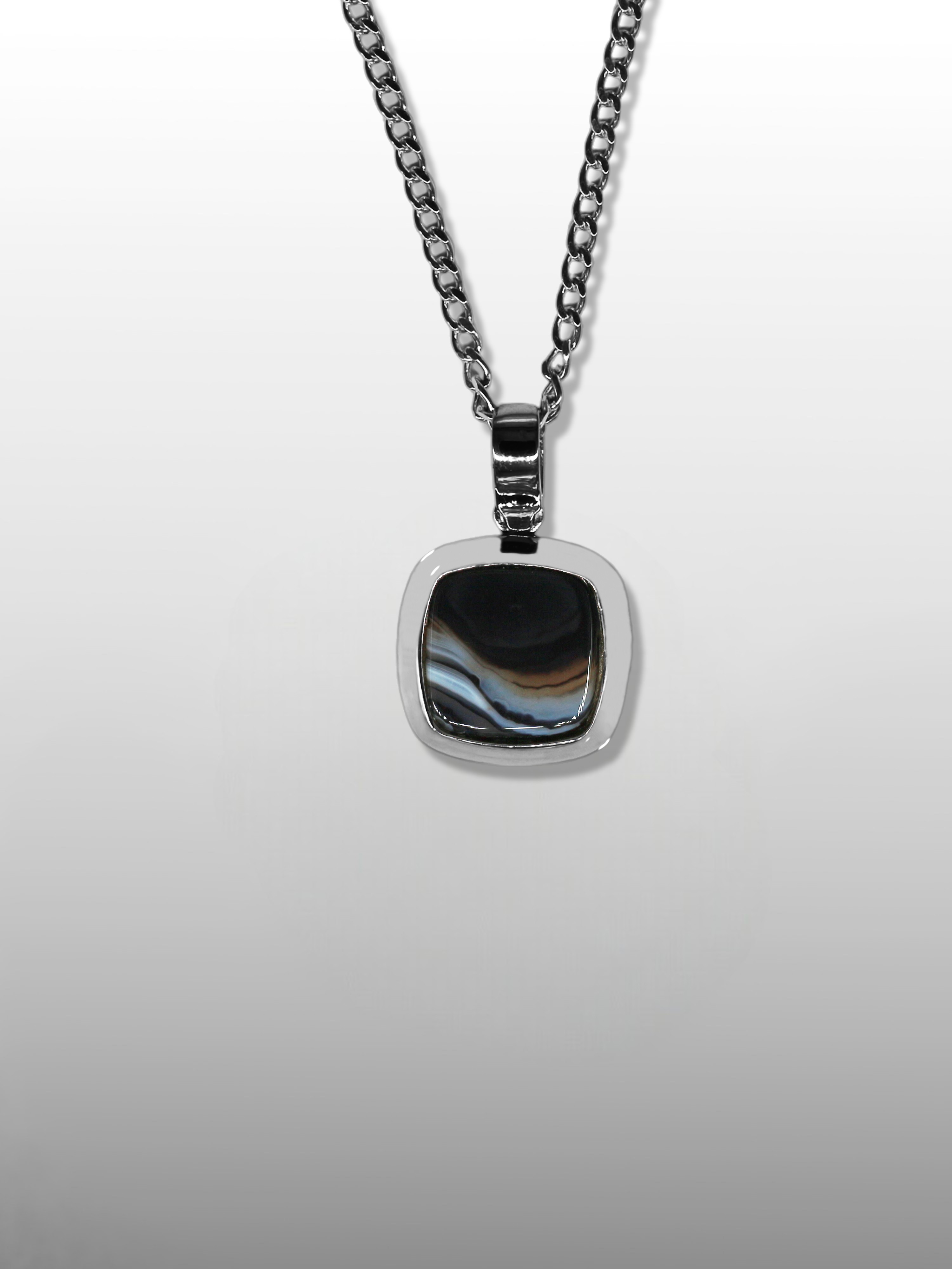 Cushion Gemstone Pendant Necklace - Striped Onyx