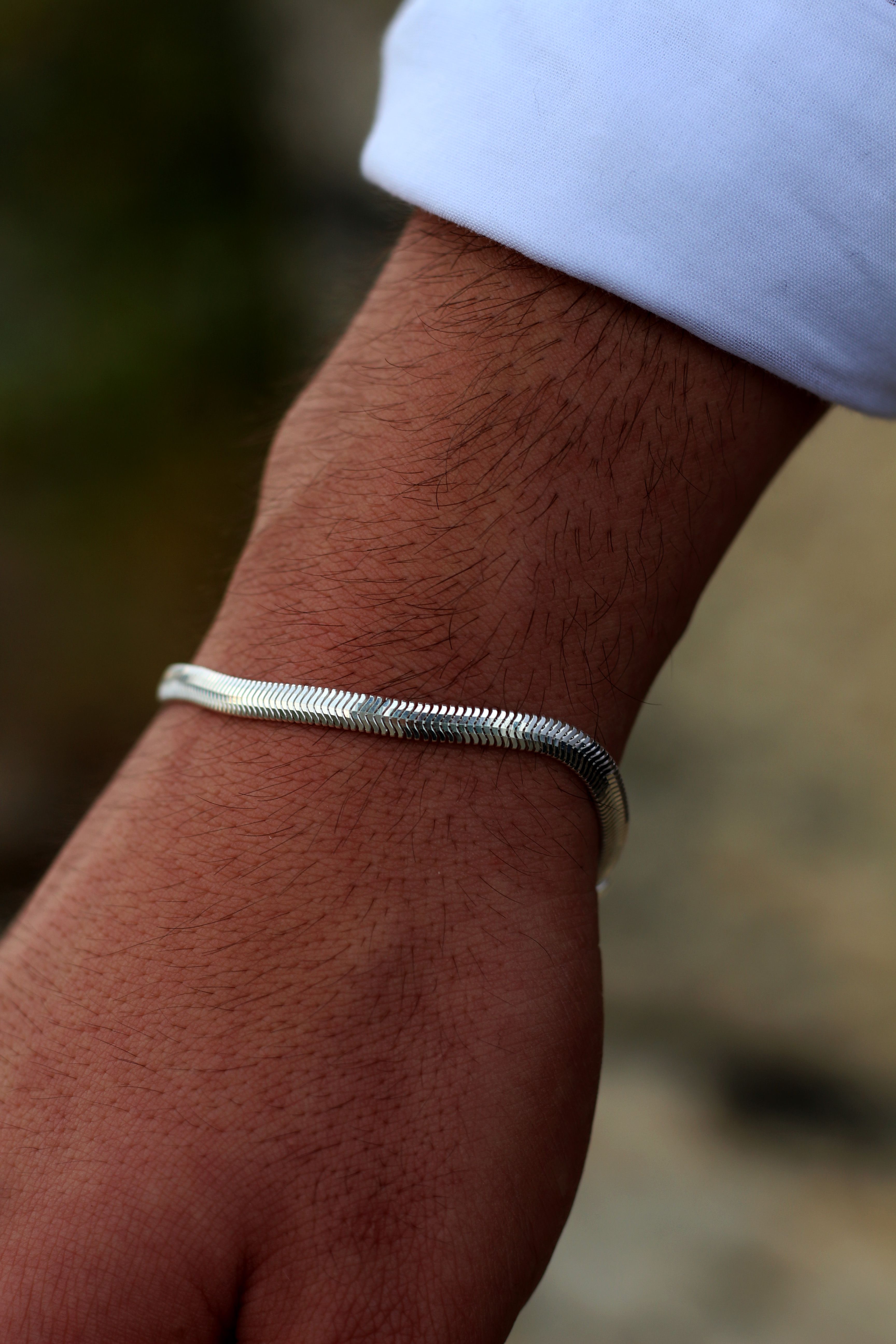 Herringbone Snake Chain Bracelet For Men or Women in Silver