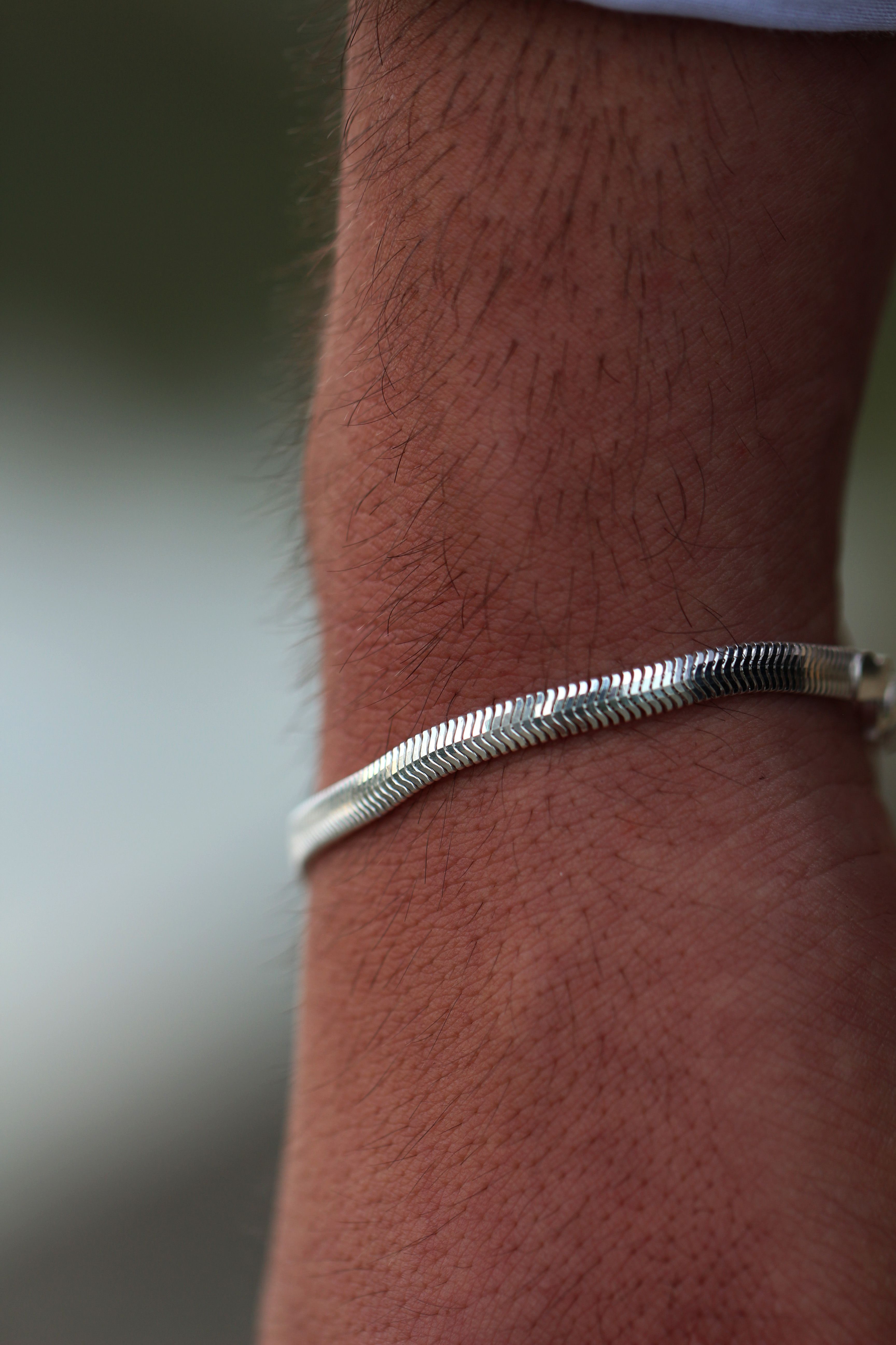 Herringbone Snake Chain Bracelet For Men or Women in Silver