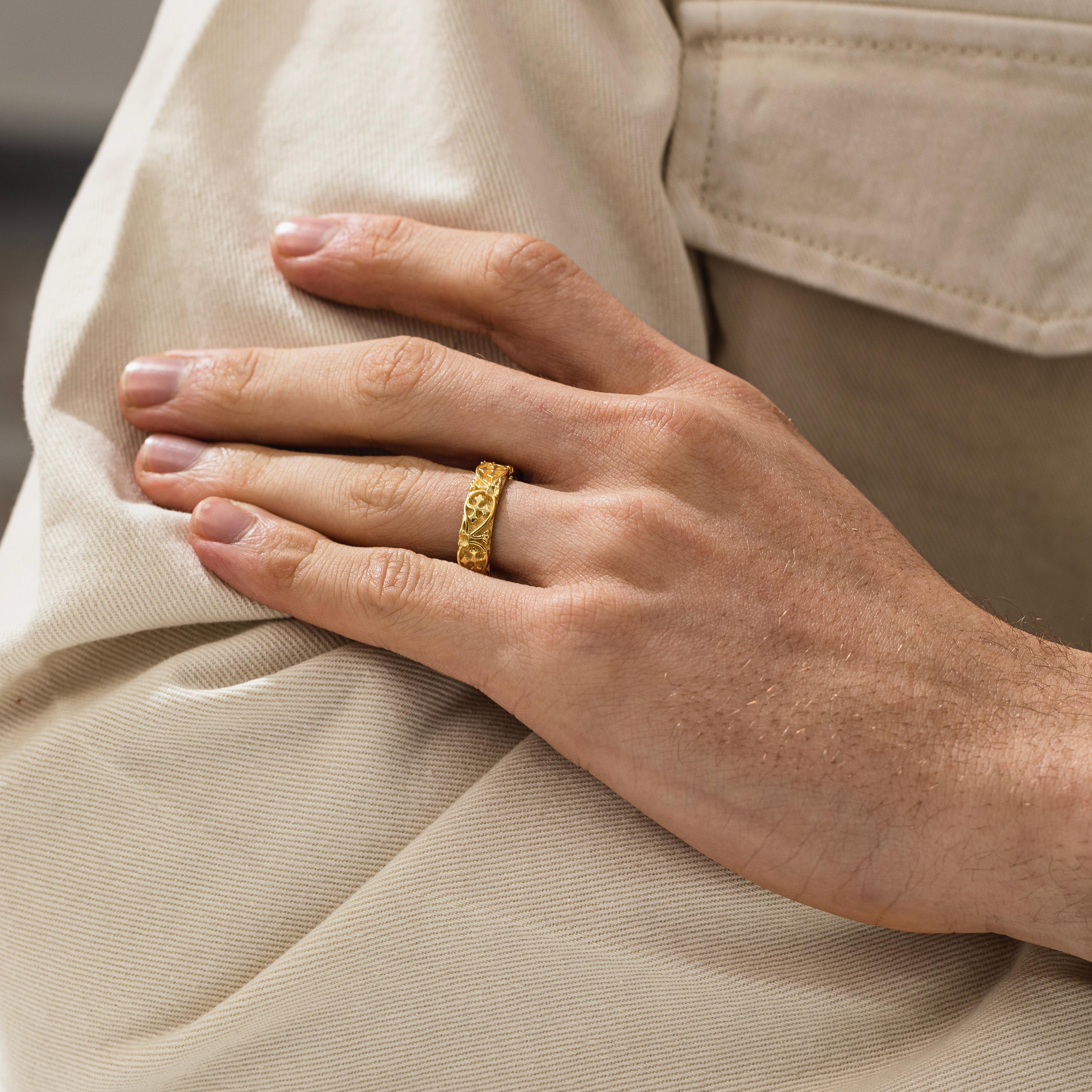 Cross Band Ring with Floral in Silver or Gold