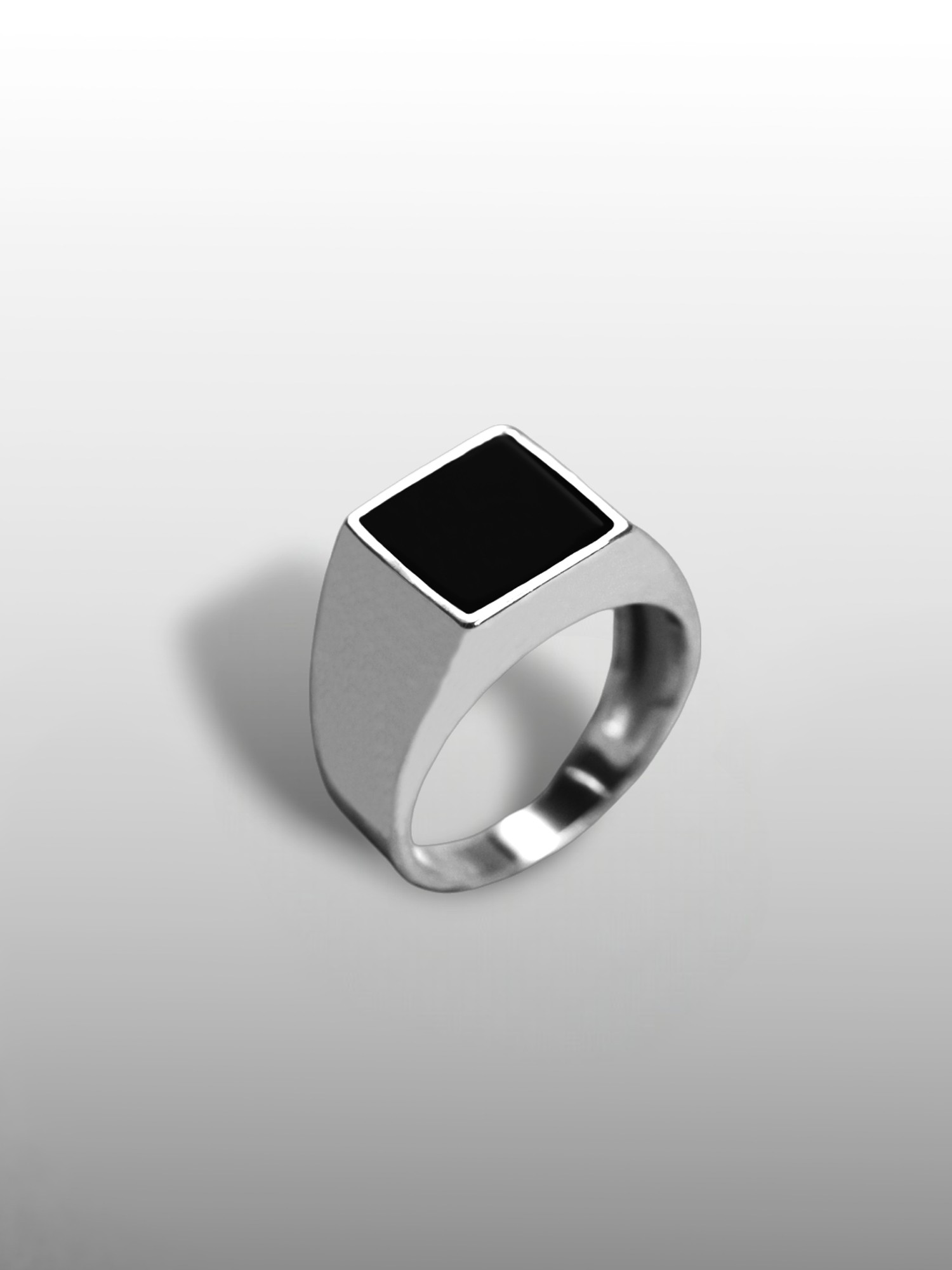 Square Gemstone Ring in Silver or Gold - Black Onyx