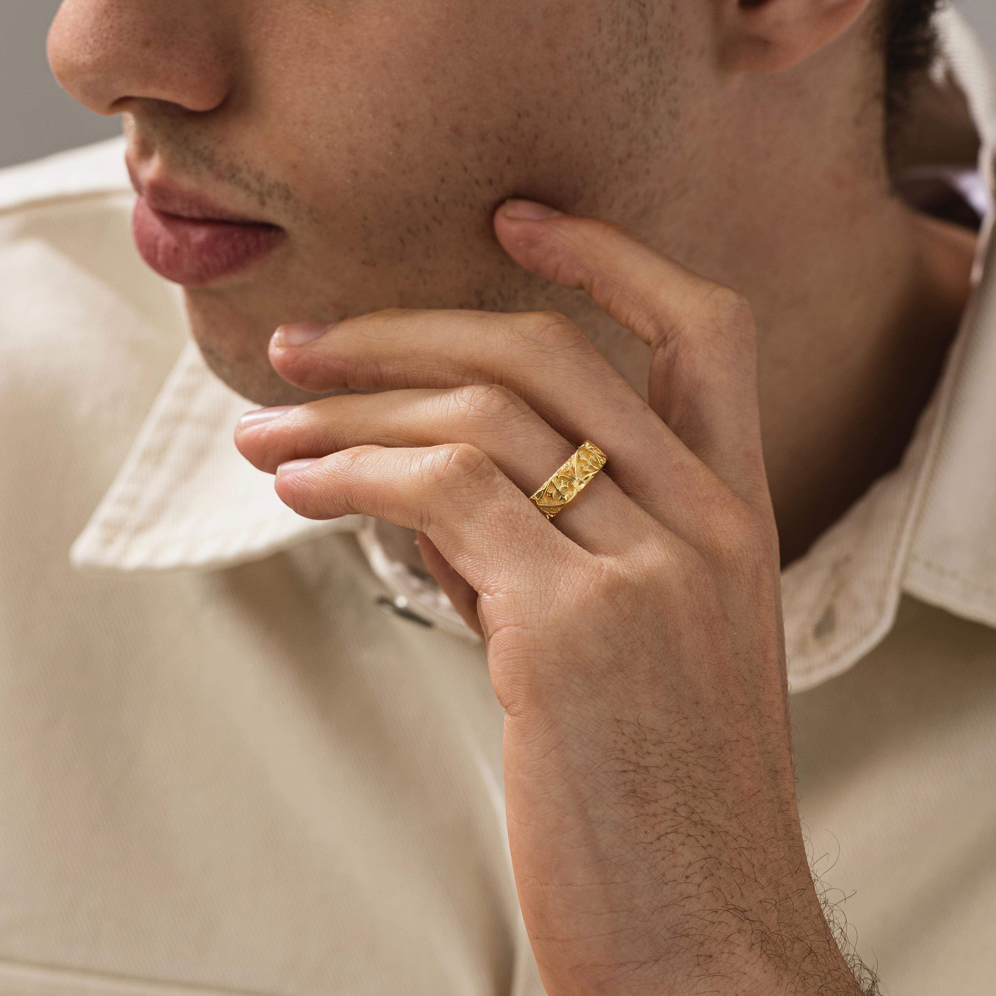 Cross Band Ring with Floral in Silver or Gold