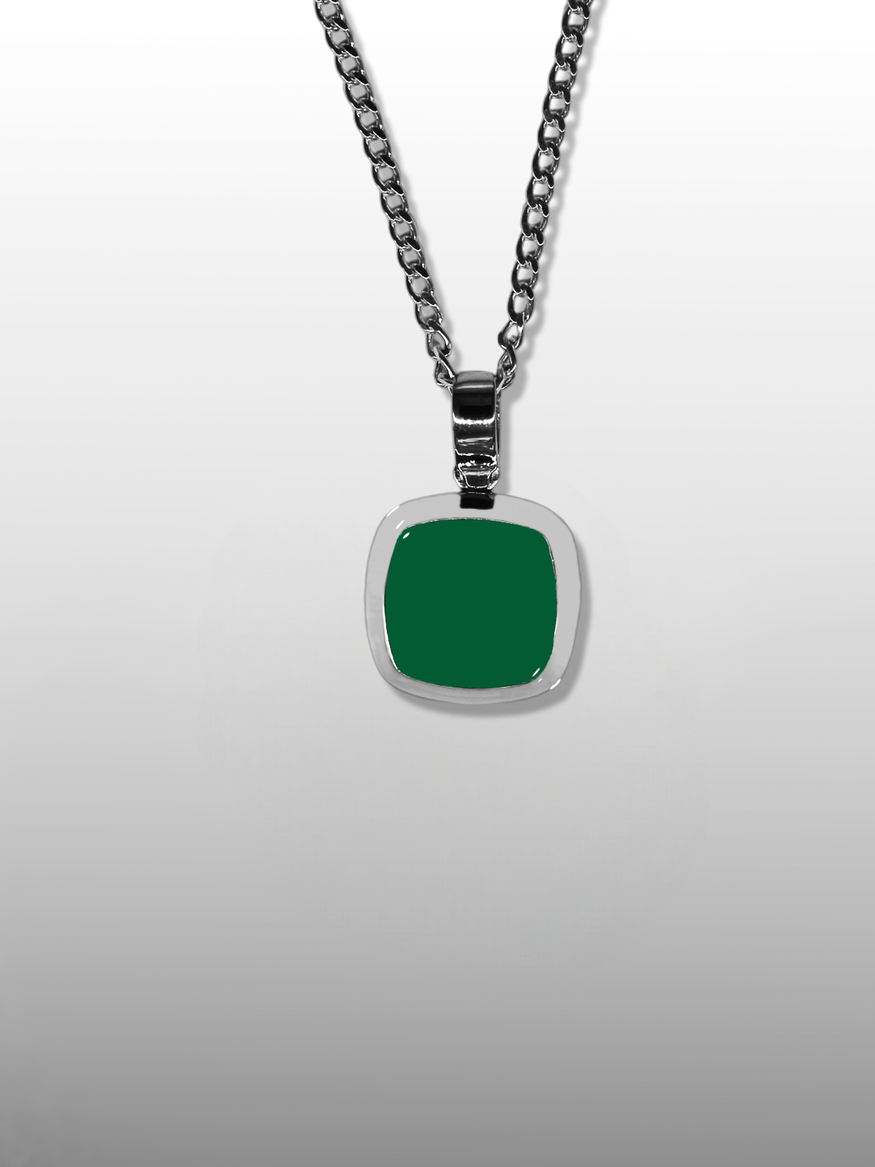 Cushion Gemstone Pendant Necklace - Green Agate