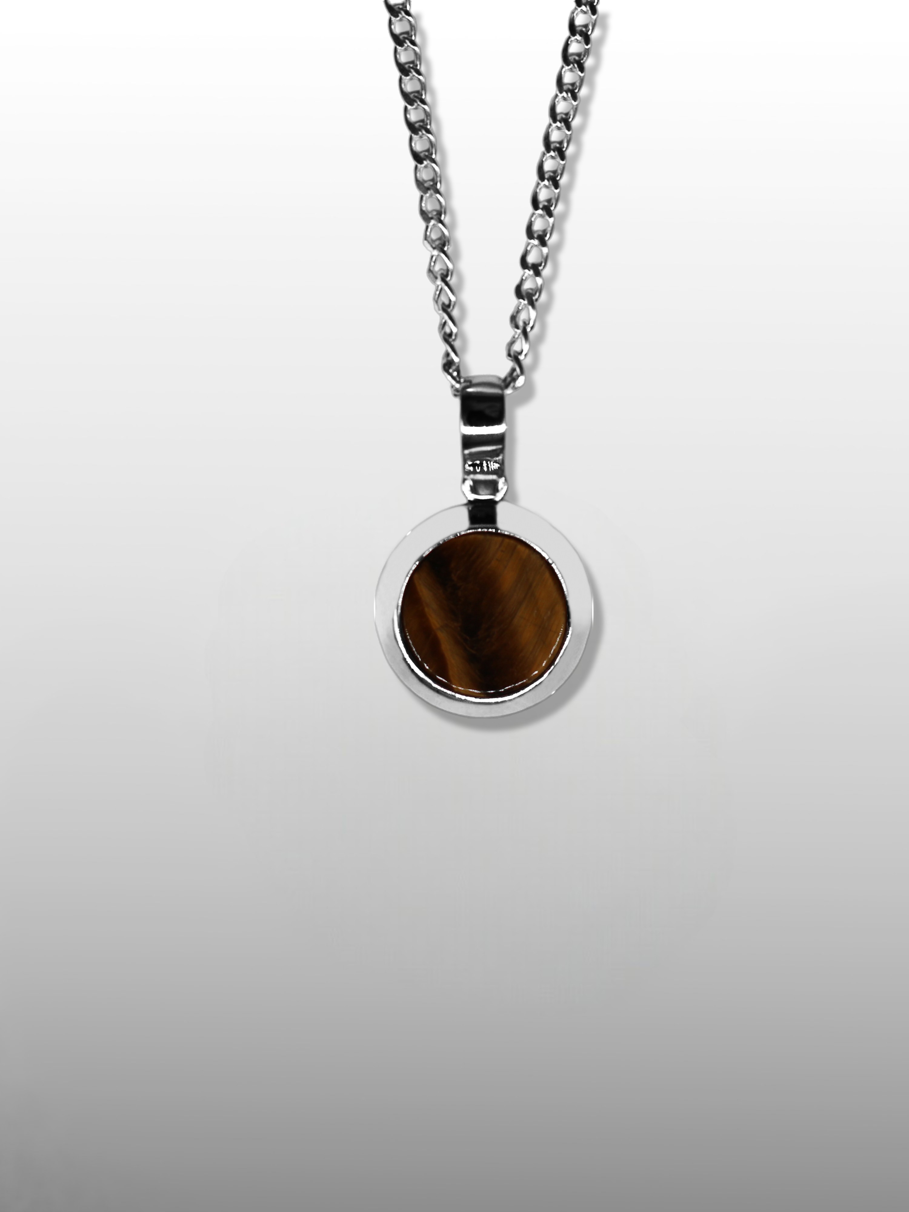 Round Gemstone Pendant Necklace - Tigers Eye