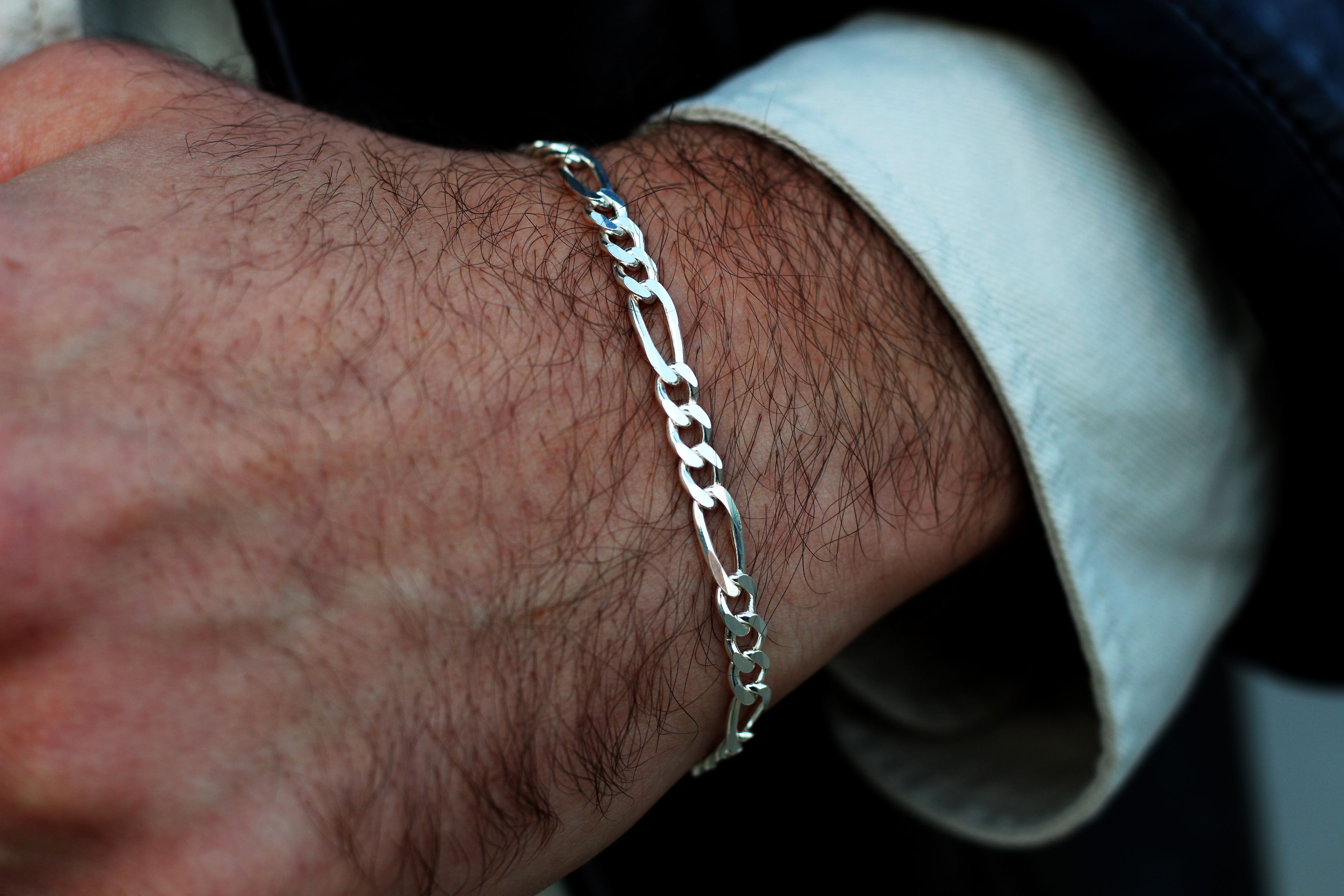 Figaro Chain Bracelet For Men or Women in Sterling Silver