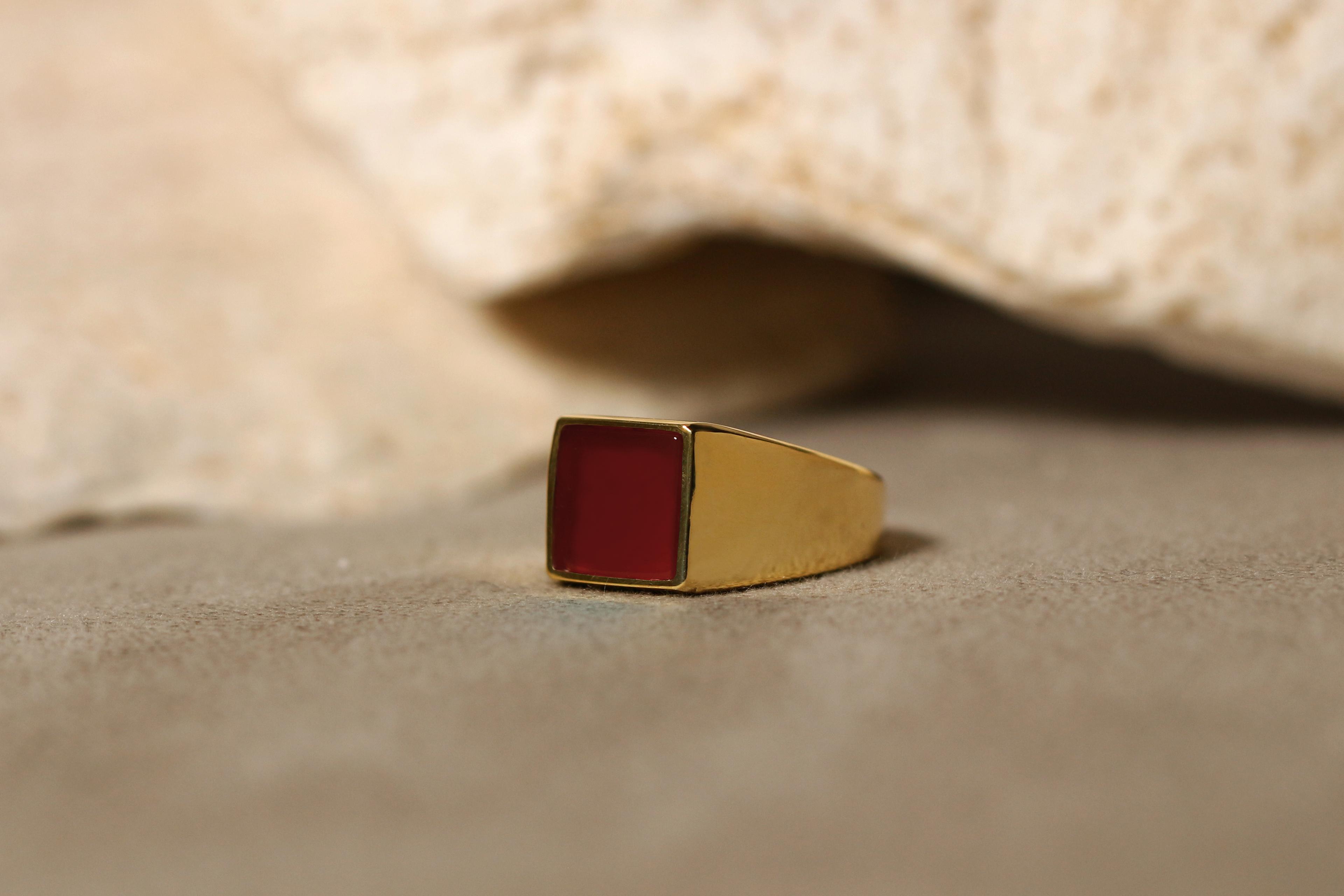 Square Gemstone Ring in Silver or Gold