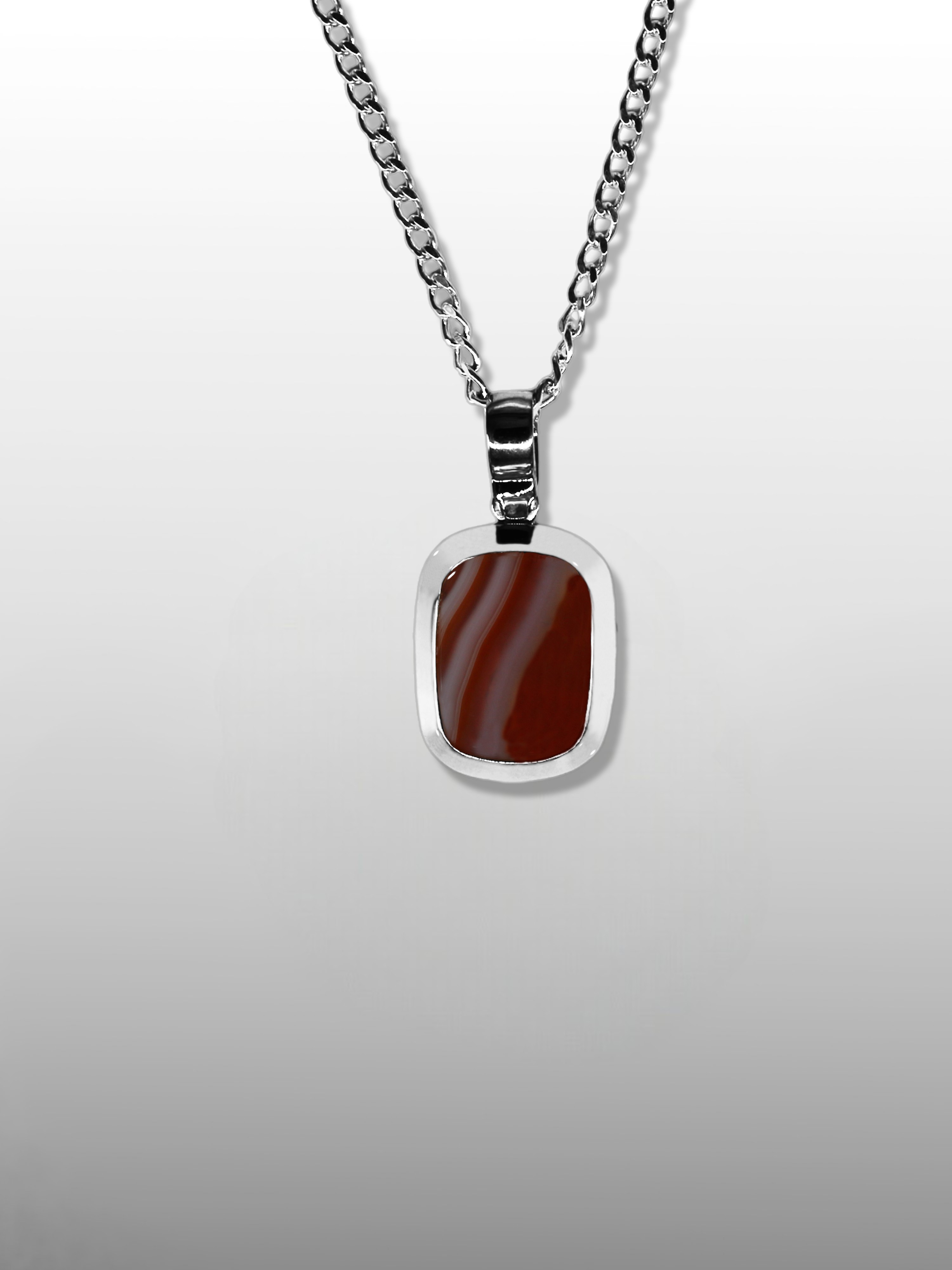 Baguette Cushion Pendant Necklace - Striped Carnelian