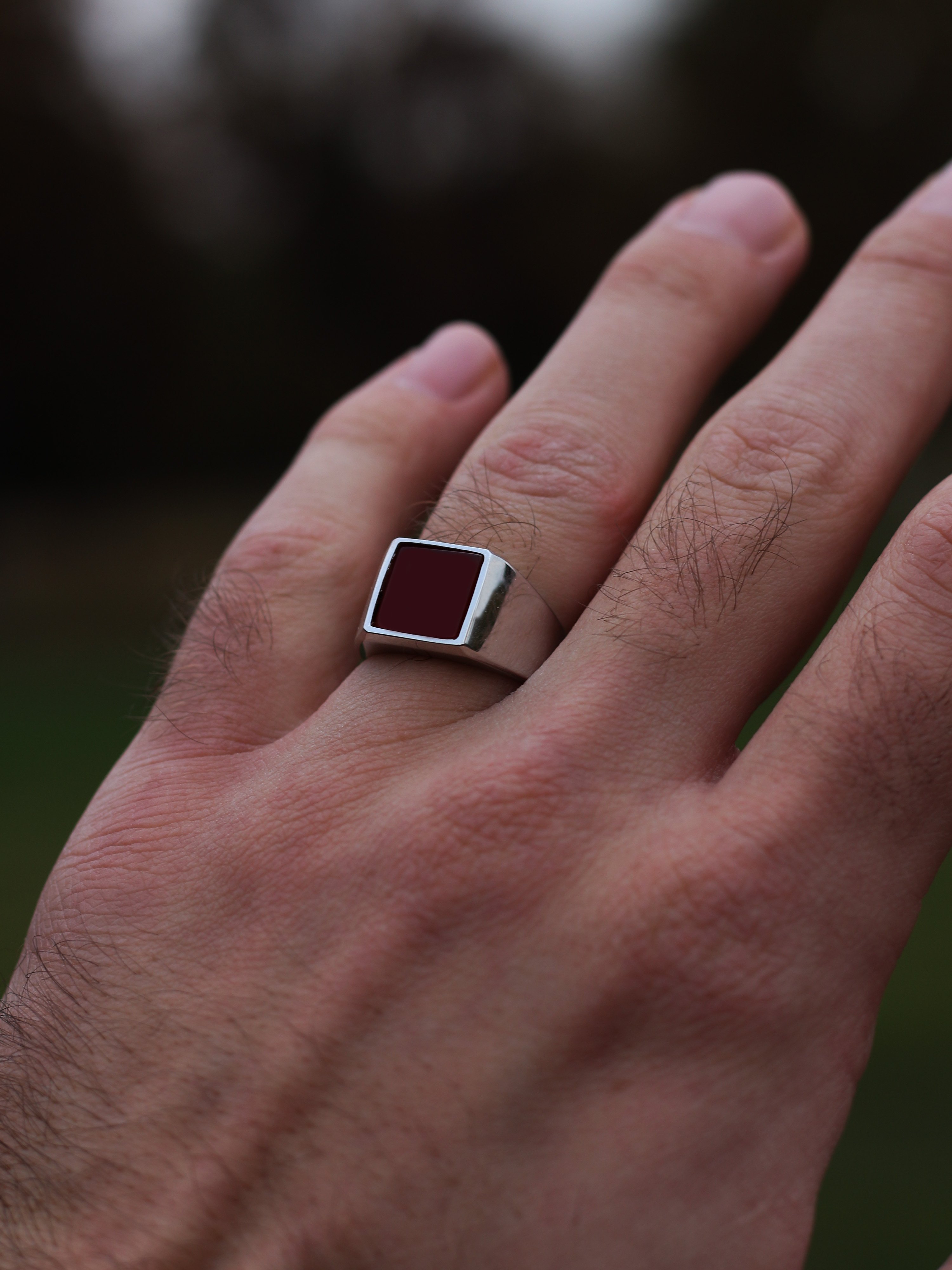 Square Gemstone Ring in Silver or Gold
