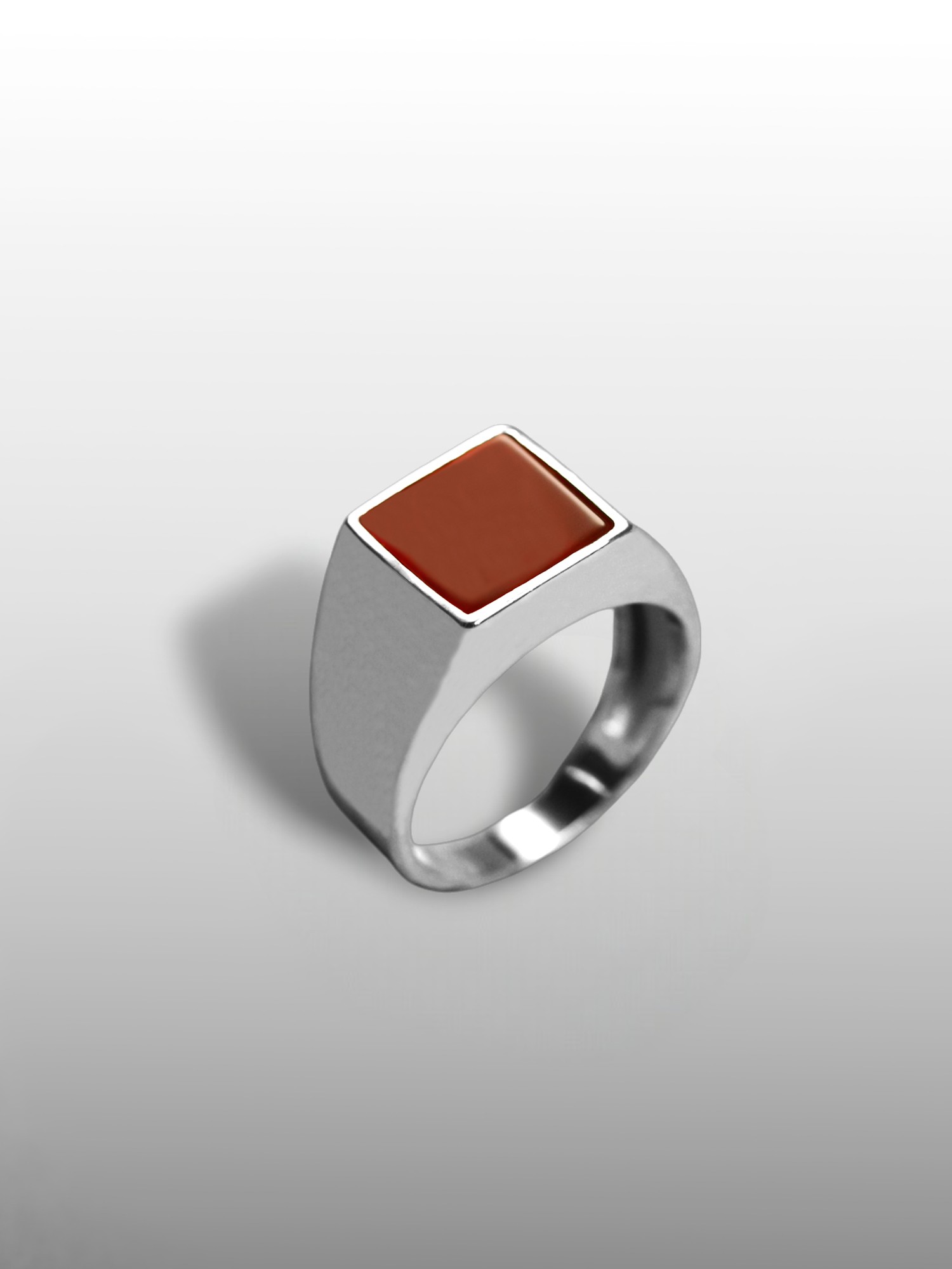 Square Gemstone Ring in Silver or Gold - Carnelian