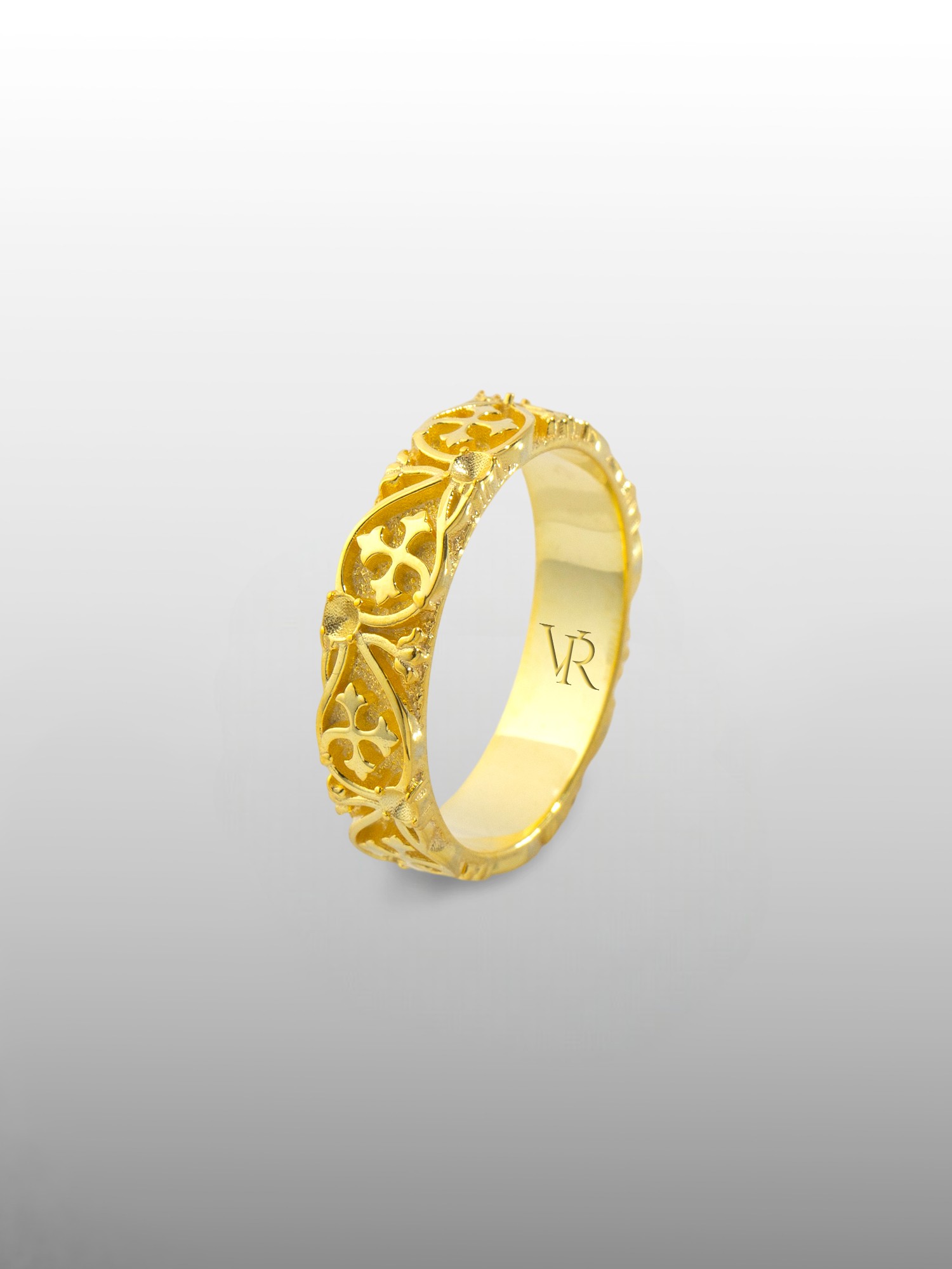 Cross Band Ring with Floral in Silver or Gold