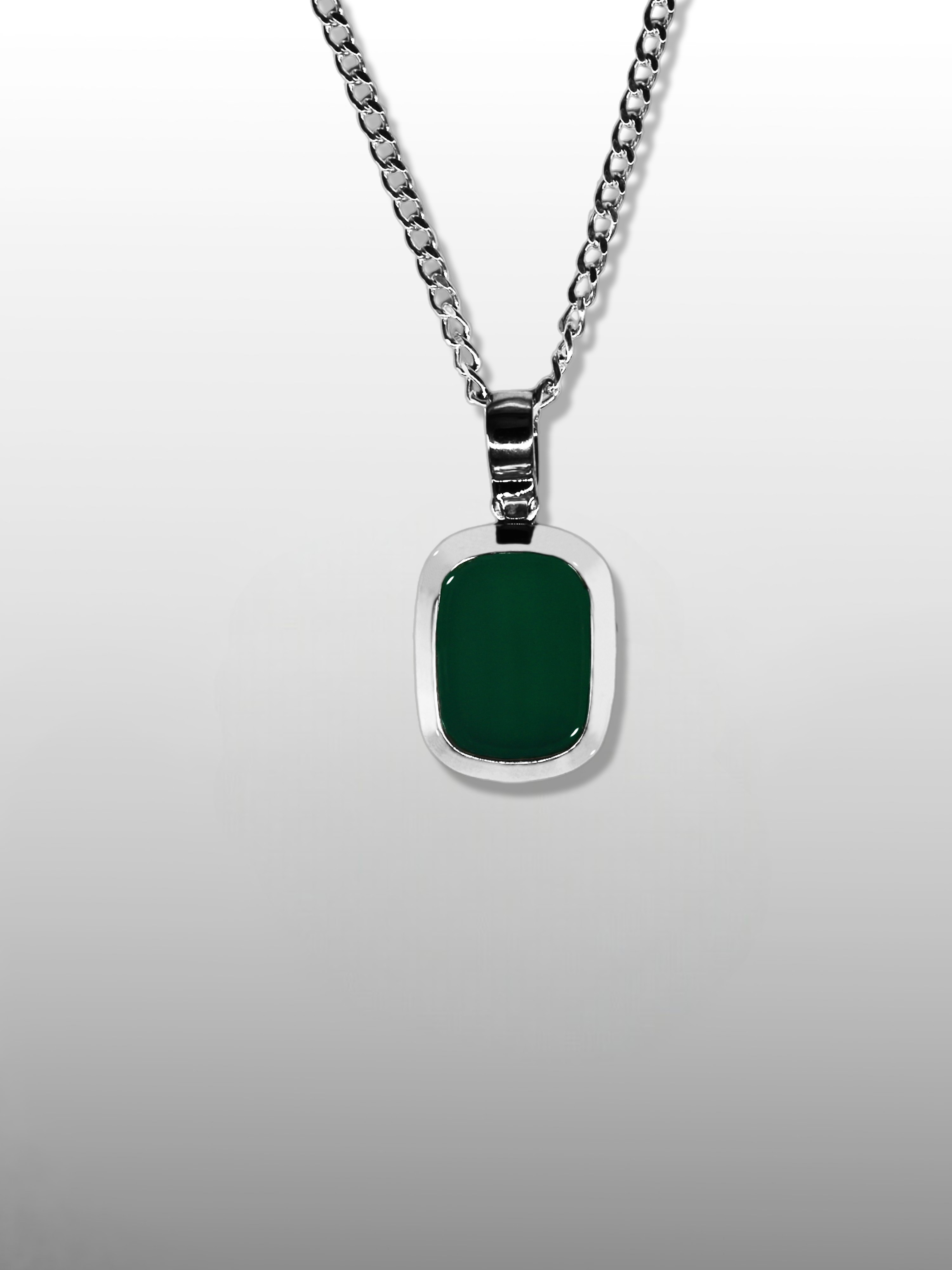 Baguette Cushion Pendant Necklace - Green Agate