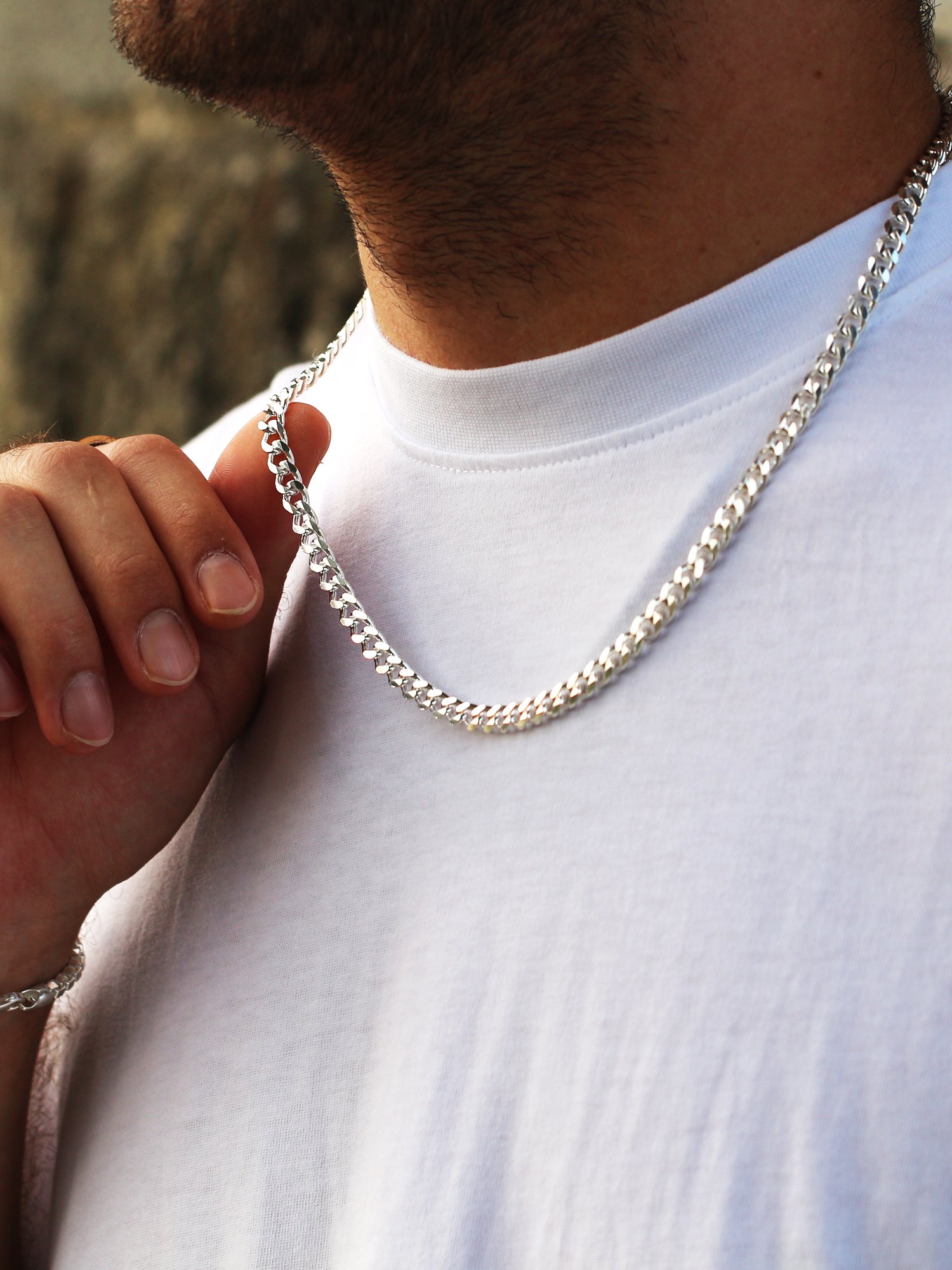 Curb Cuban Chain Necklace in Silver