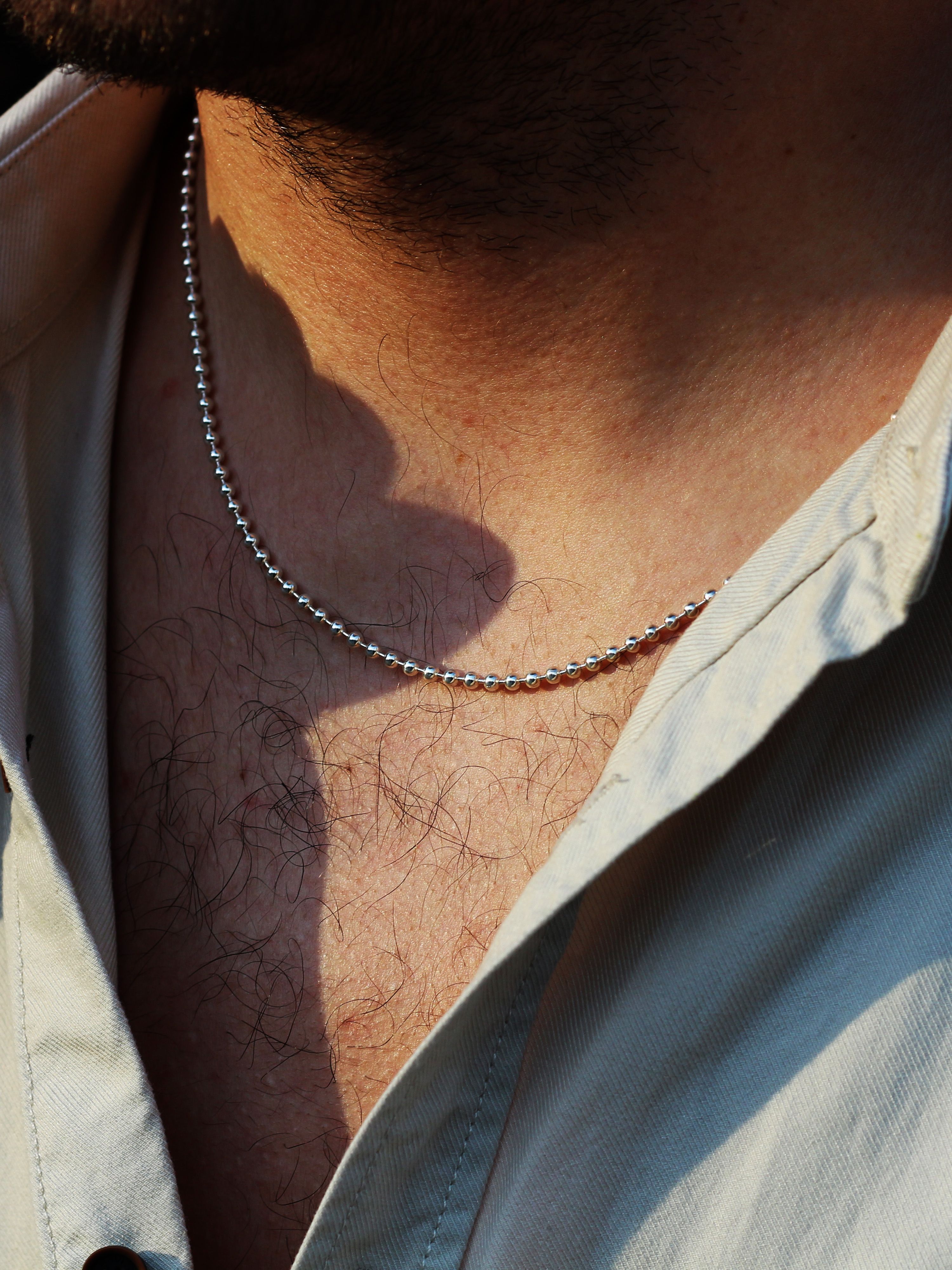 Ball Beaded Chain Necklace in Sterling Silver