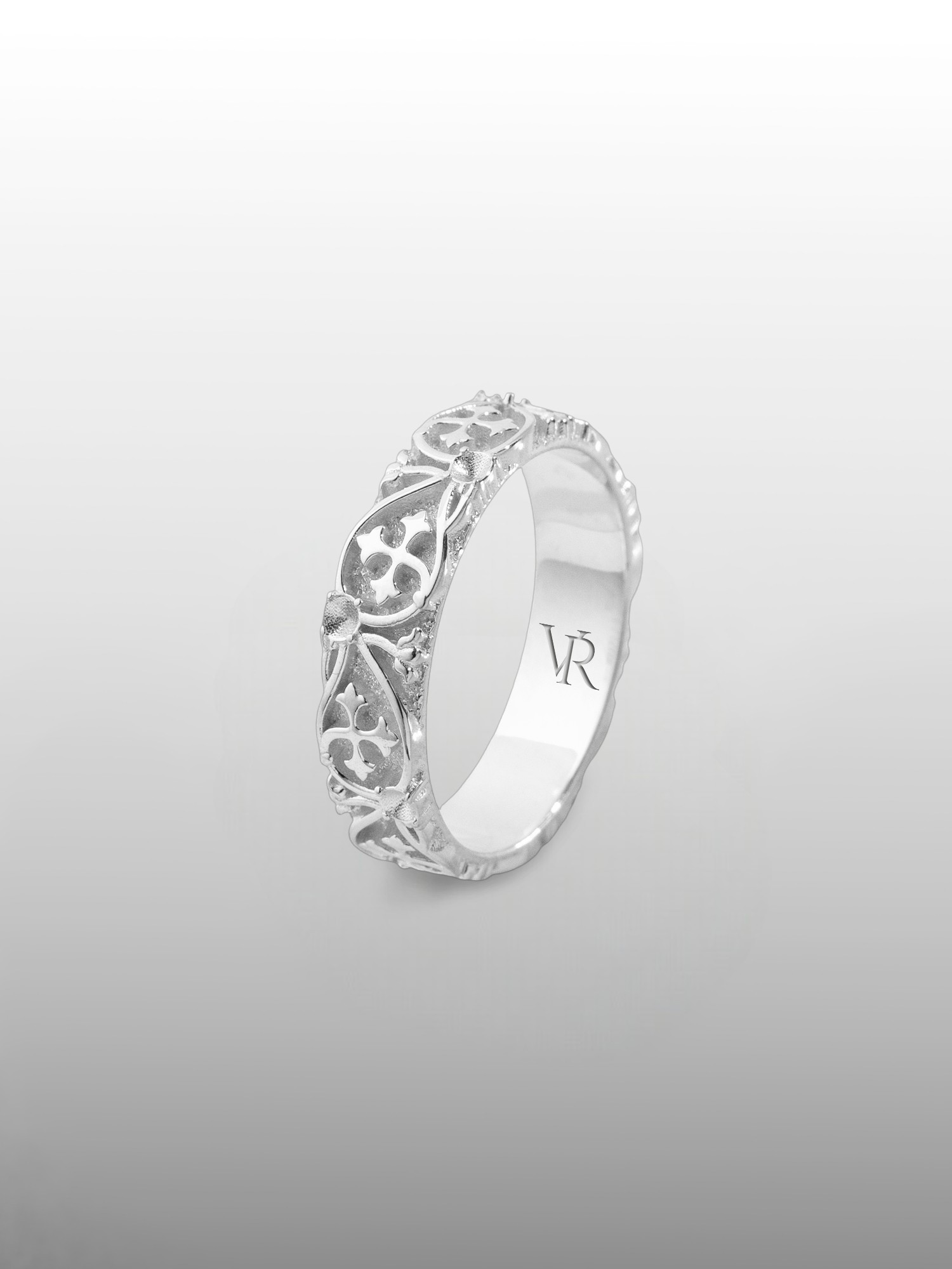 Cross Band Ring with Floral in Silver or Gold