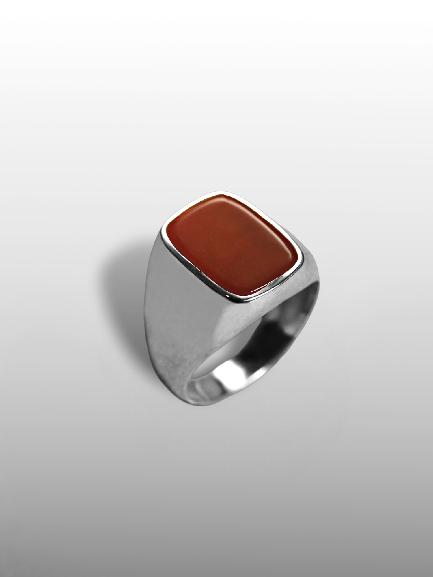 Baguette Cushion Cut Gemstone Ring in Silver or Gold - Carnelian