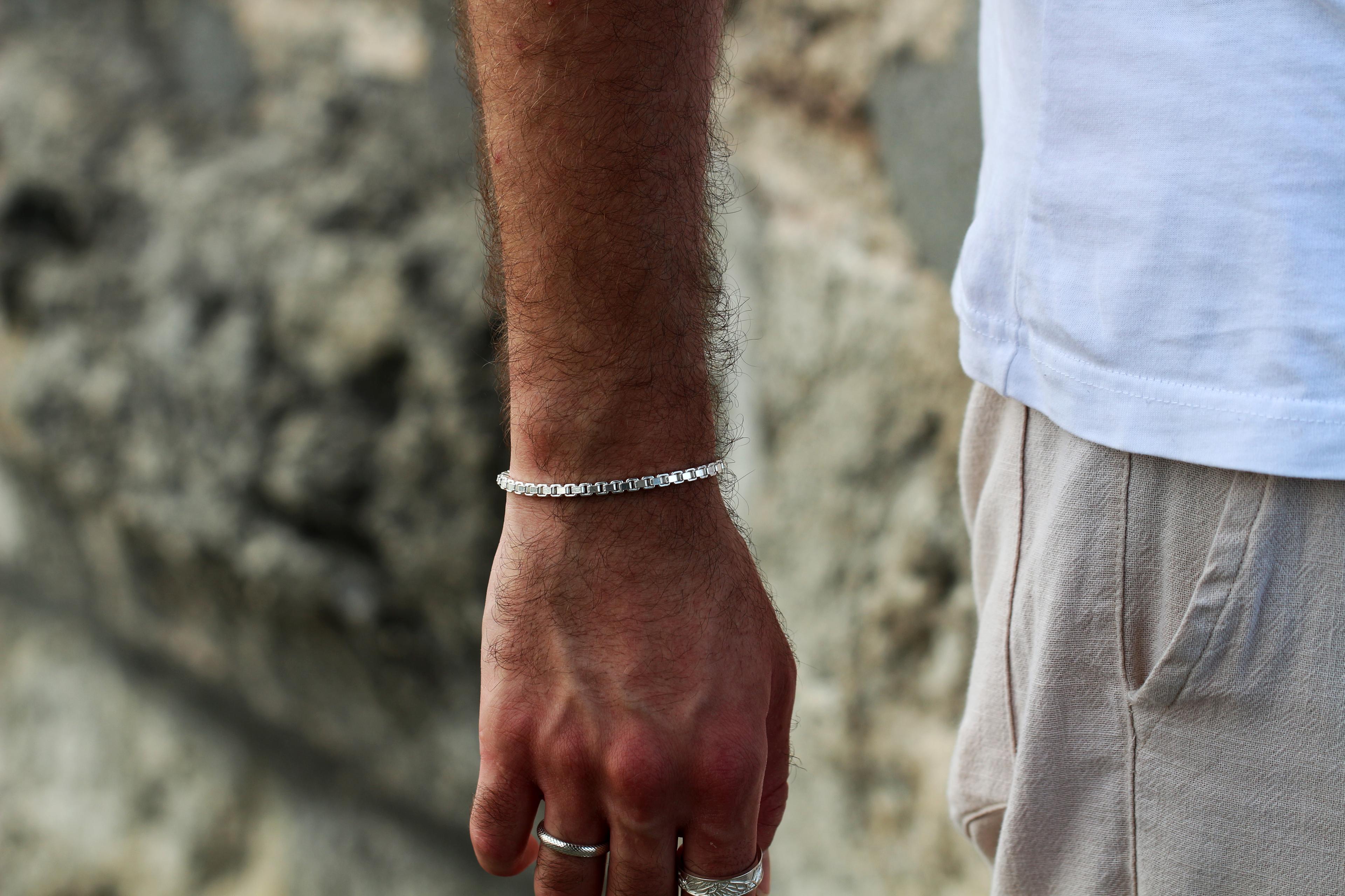 Box Chain Bracelet For Men or Women in Sterling Silver