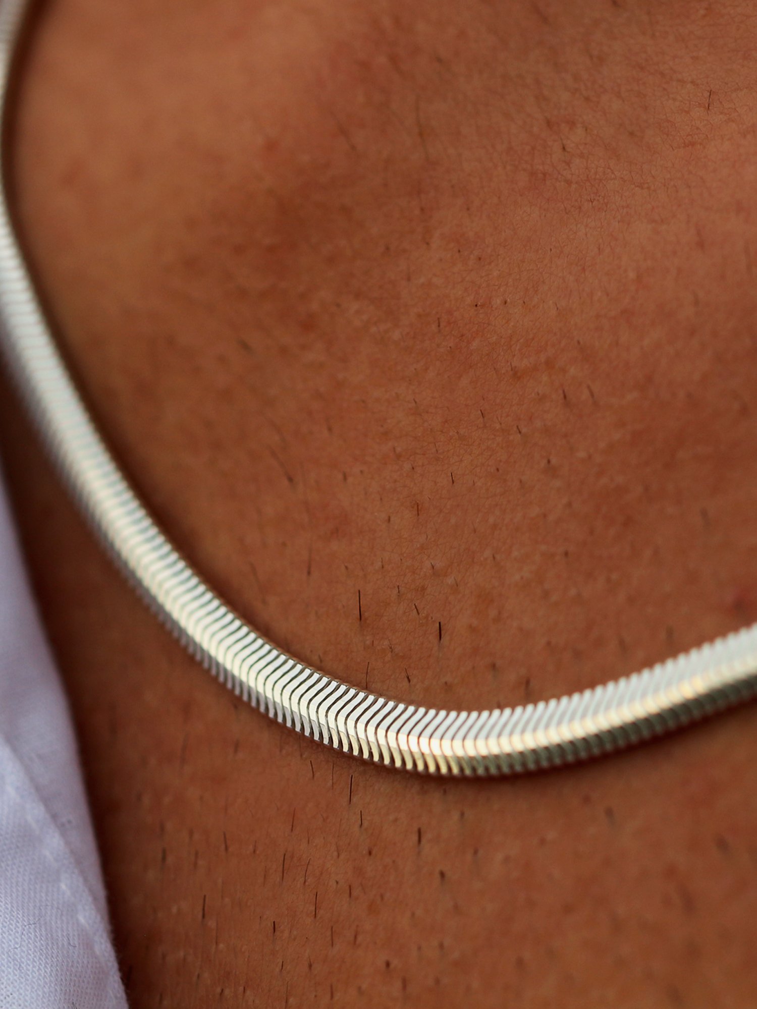 Herringbone Snake Chain Necklace in Silver