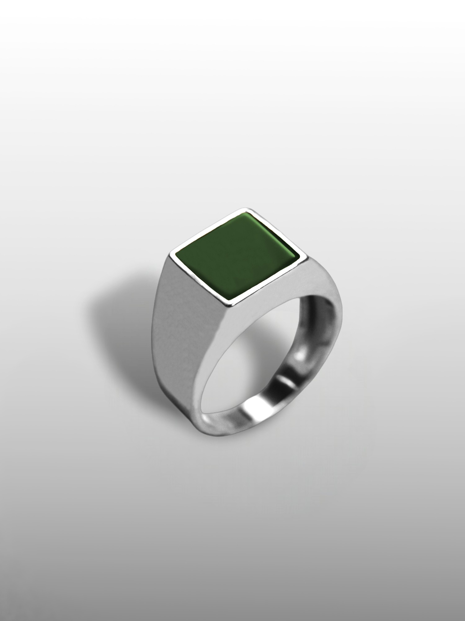 Square Gemstone Ring in Silver or Gold - Green Agate