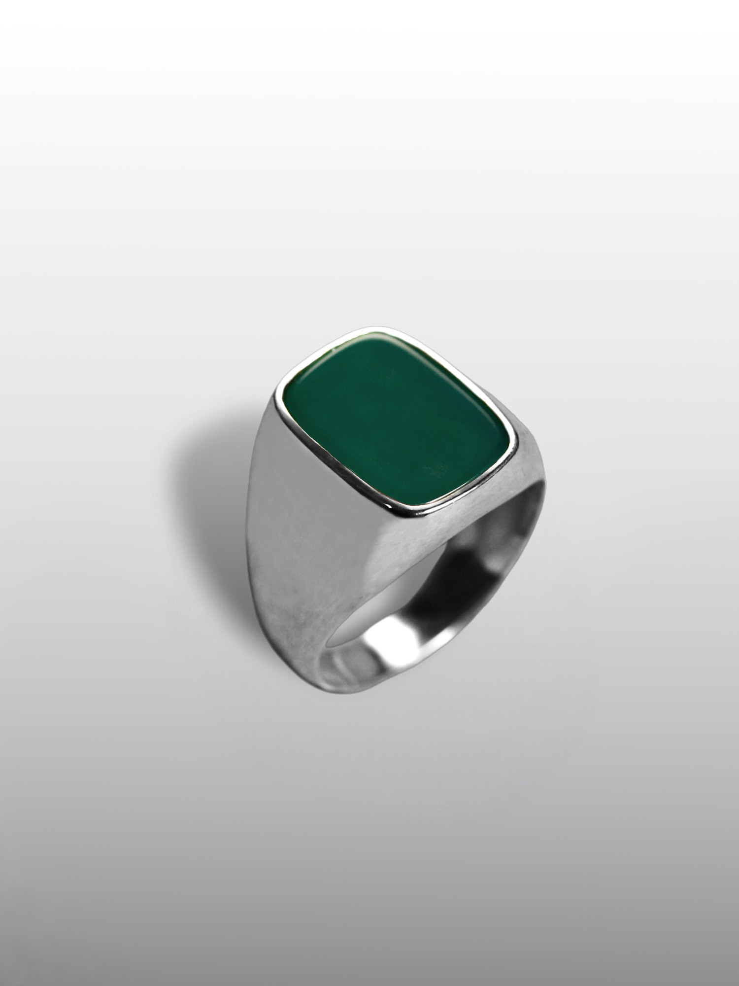 Baguette Cushion Cut Gemstone Ring in Silver or Gold - Green Agate