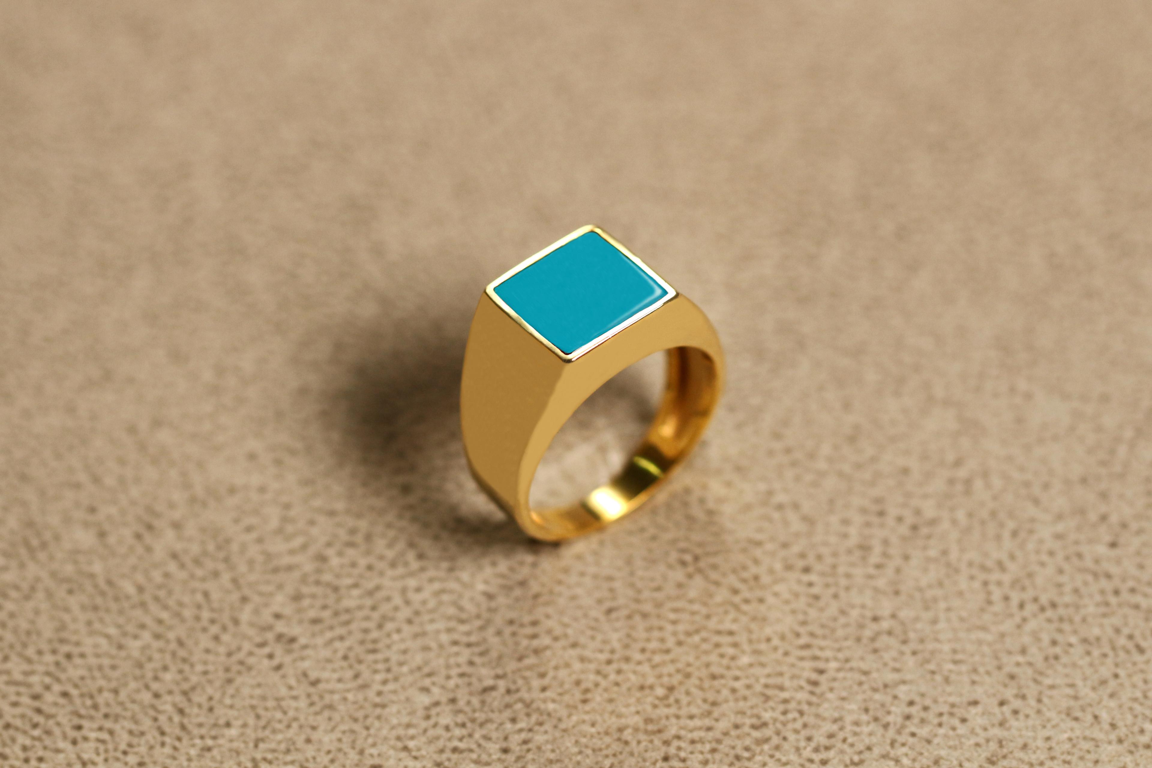 Square Gemstone Ring in Silver or Gold - Turquoise