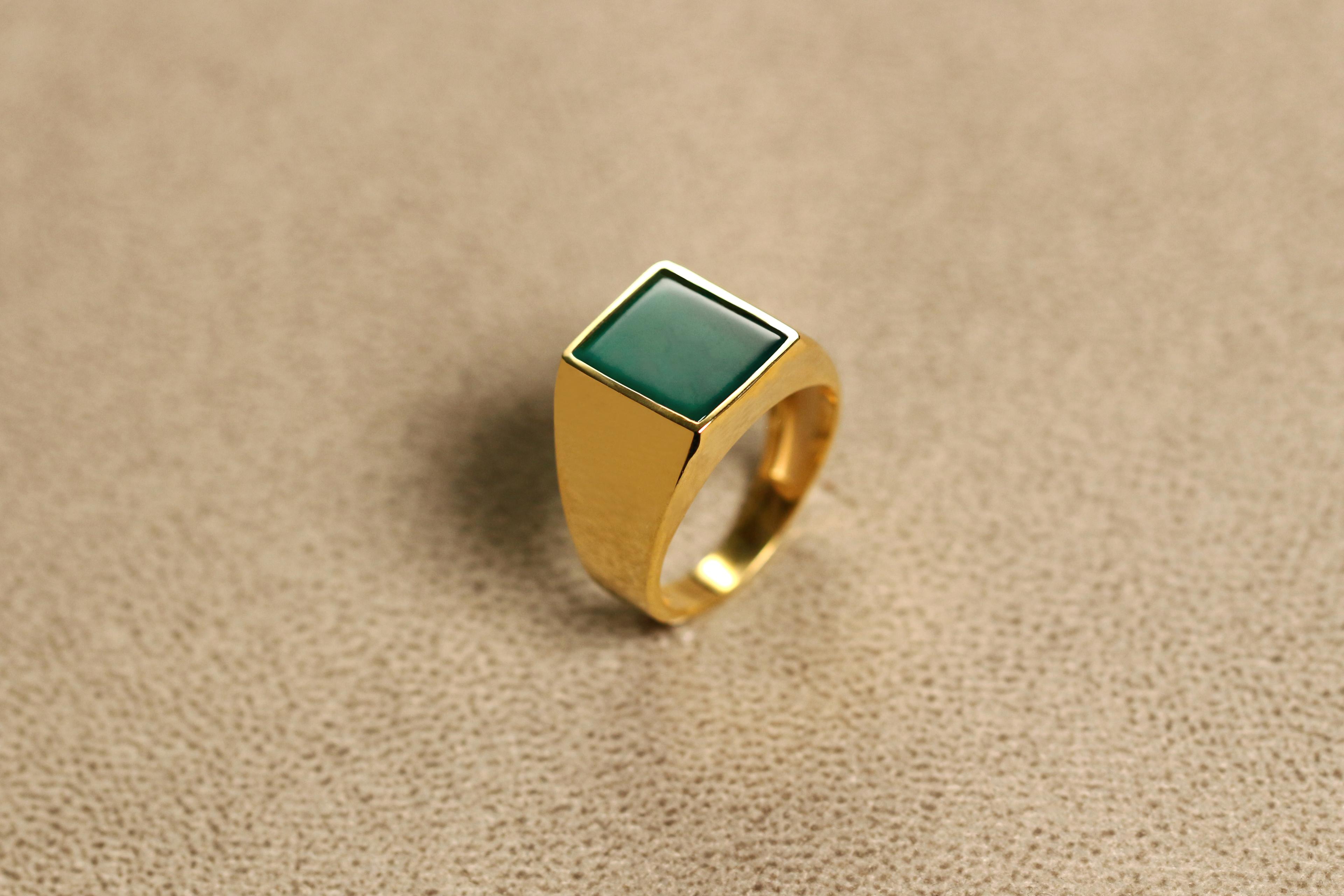 Baguette Gemstone Rings with Gemstone  - Green Agate