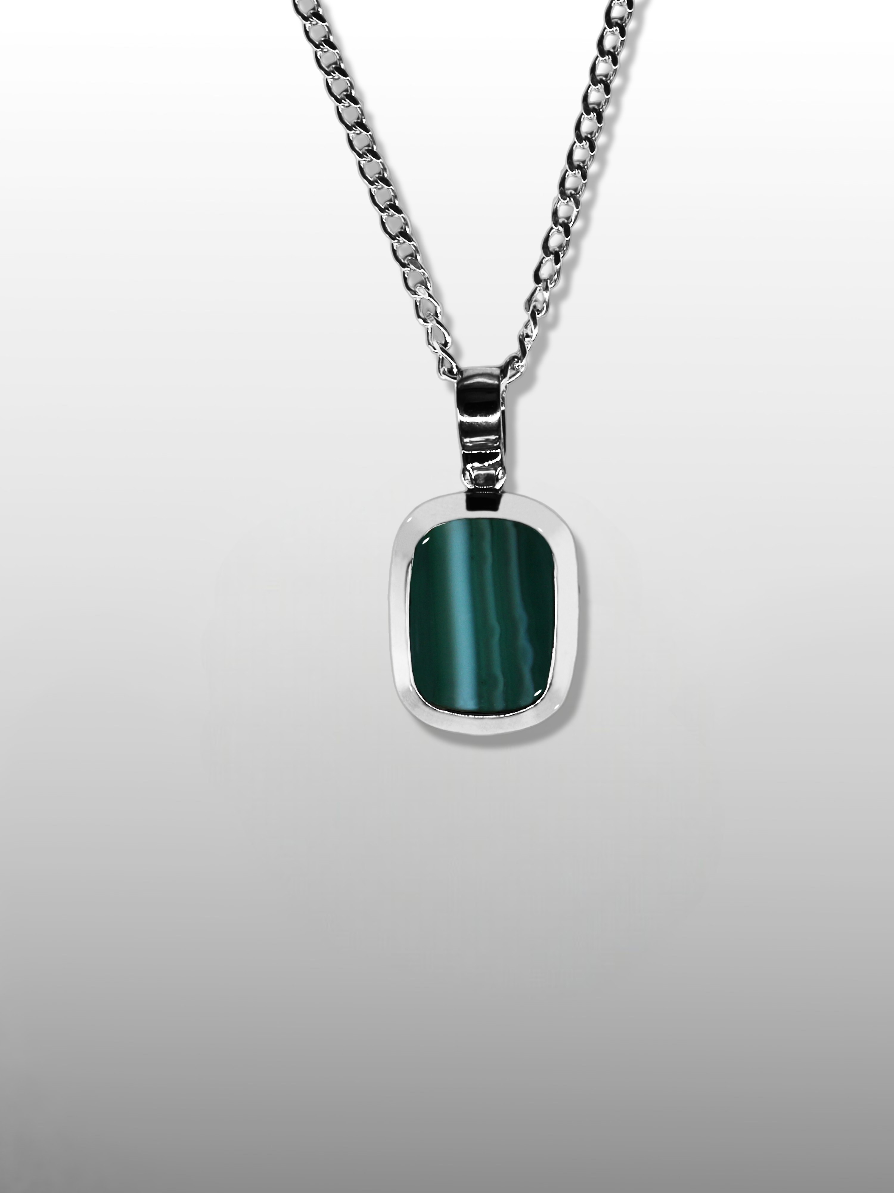 Baguette Cushion Pendant Necklace - Striped Green Agate