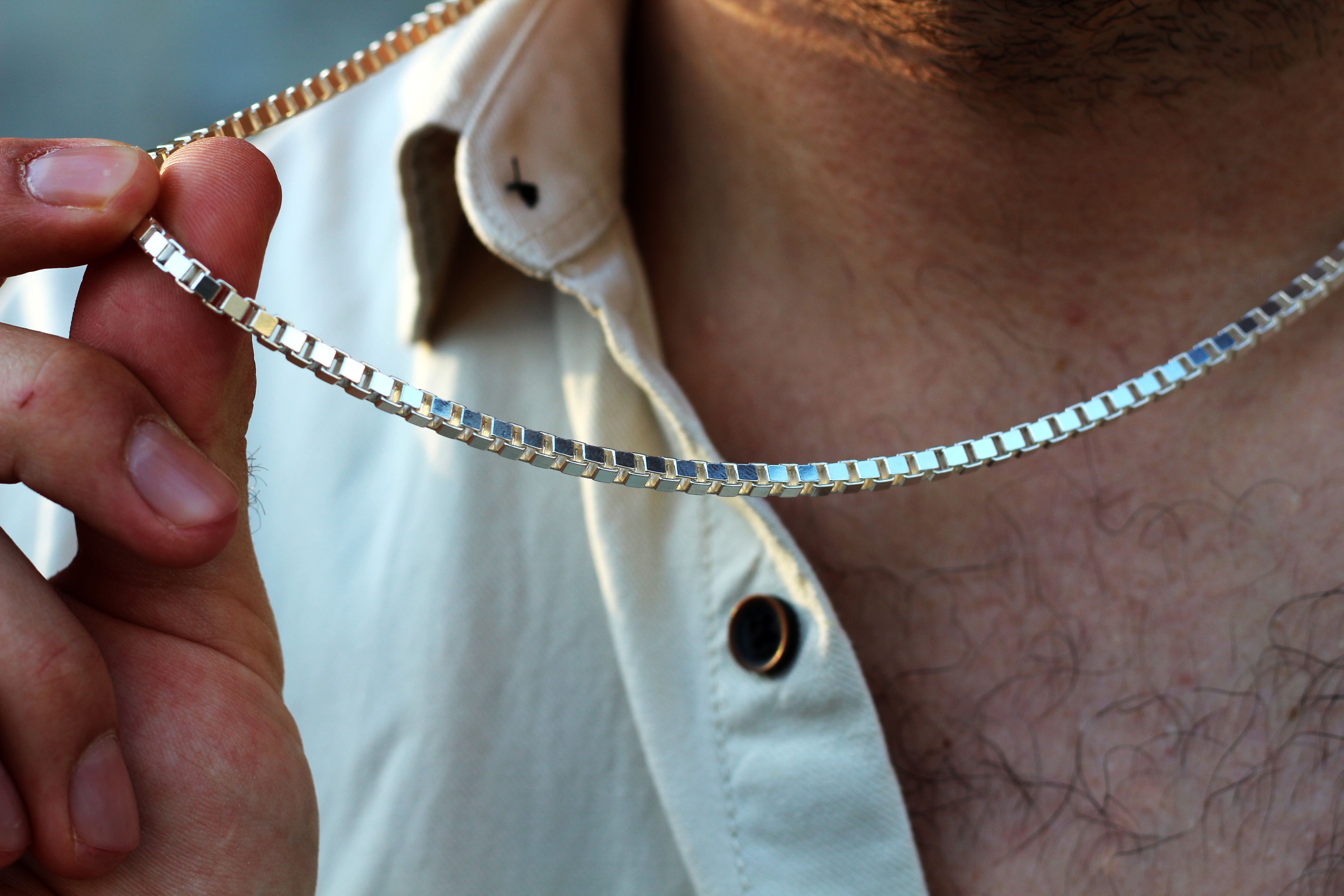 Box Chain Necklace in Sterling Silver