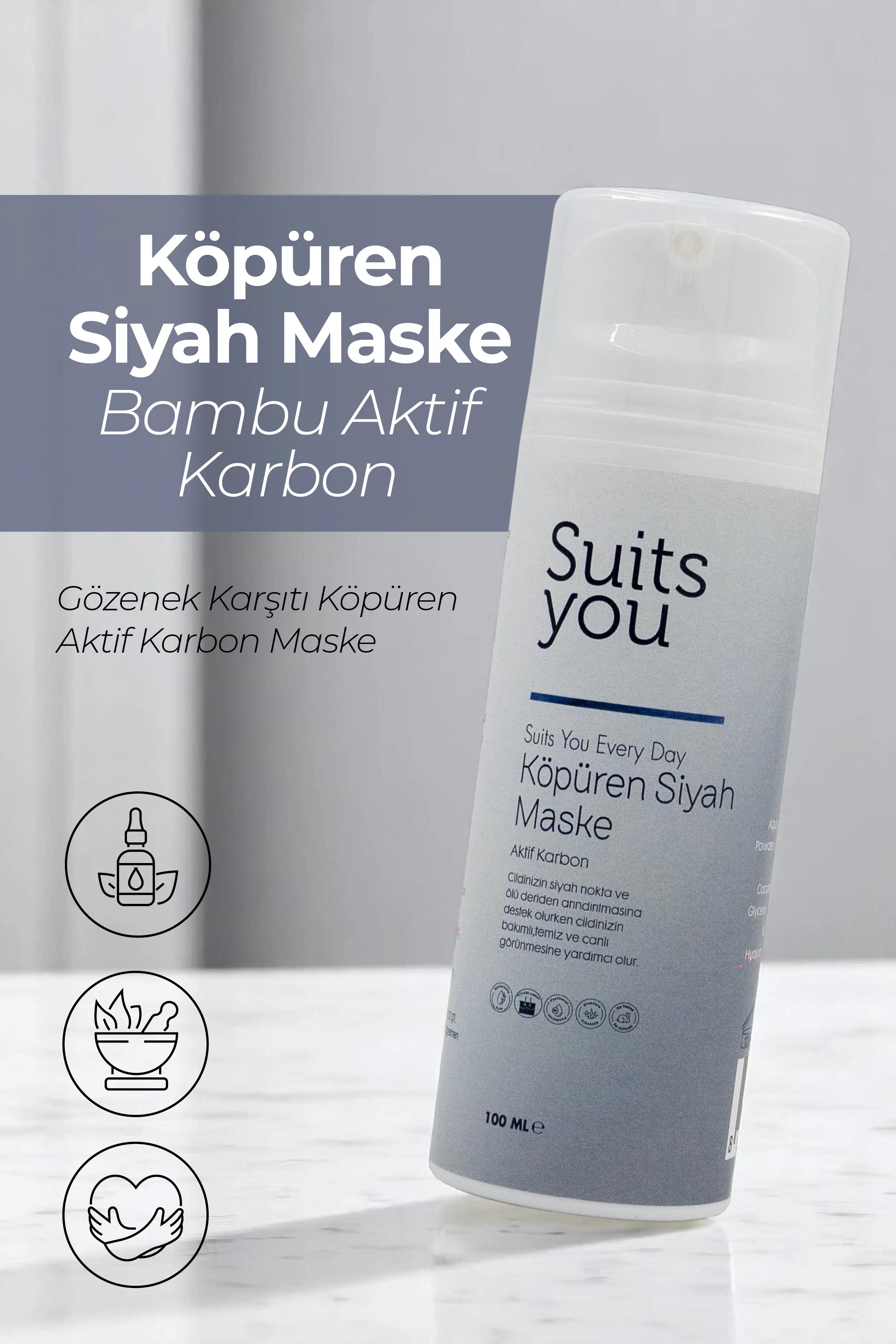 Gözenek Karşıtı Köpüren Aktif Karbon Maske – Bambu Aktif Karbon 100 ML