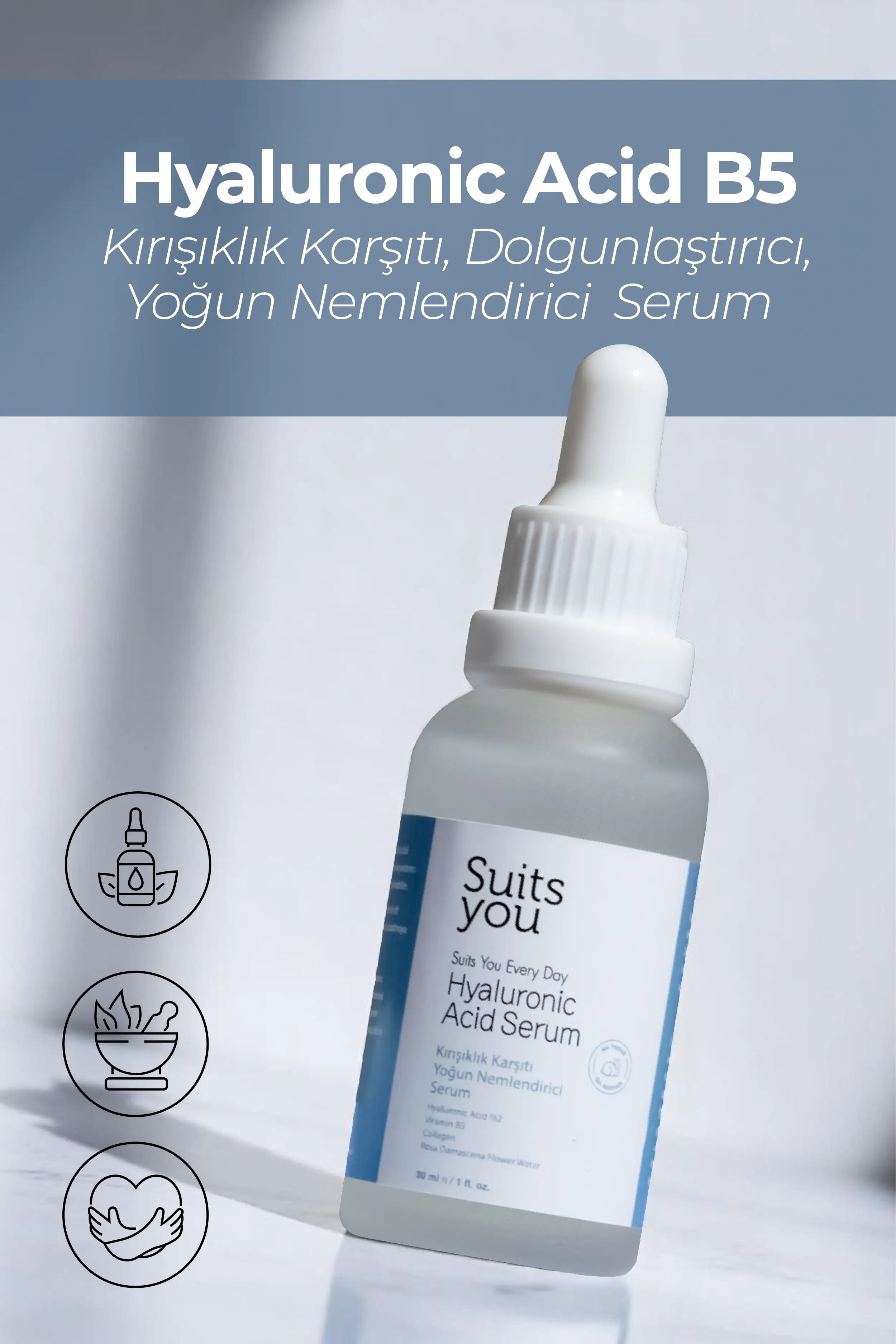 Hyaluronic Acid B5 Kırışıklık Karşıtı, Dolgunlaştırıcı, Yoğun Nemlendirici Serum 30 ml