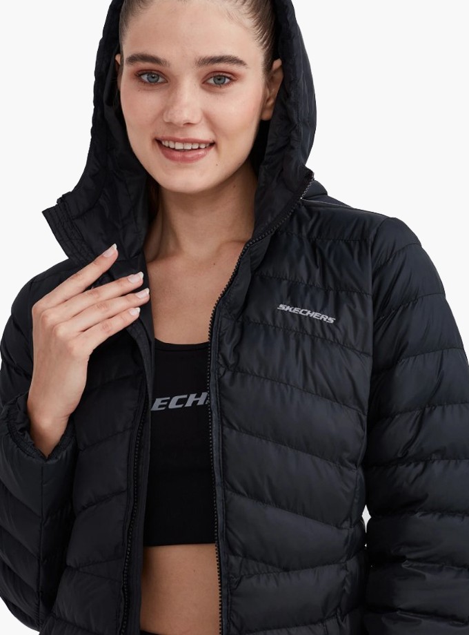 Skechers Essential Maxi Length Hooded Jacket Kadın Siyah Mont S212005-001