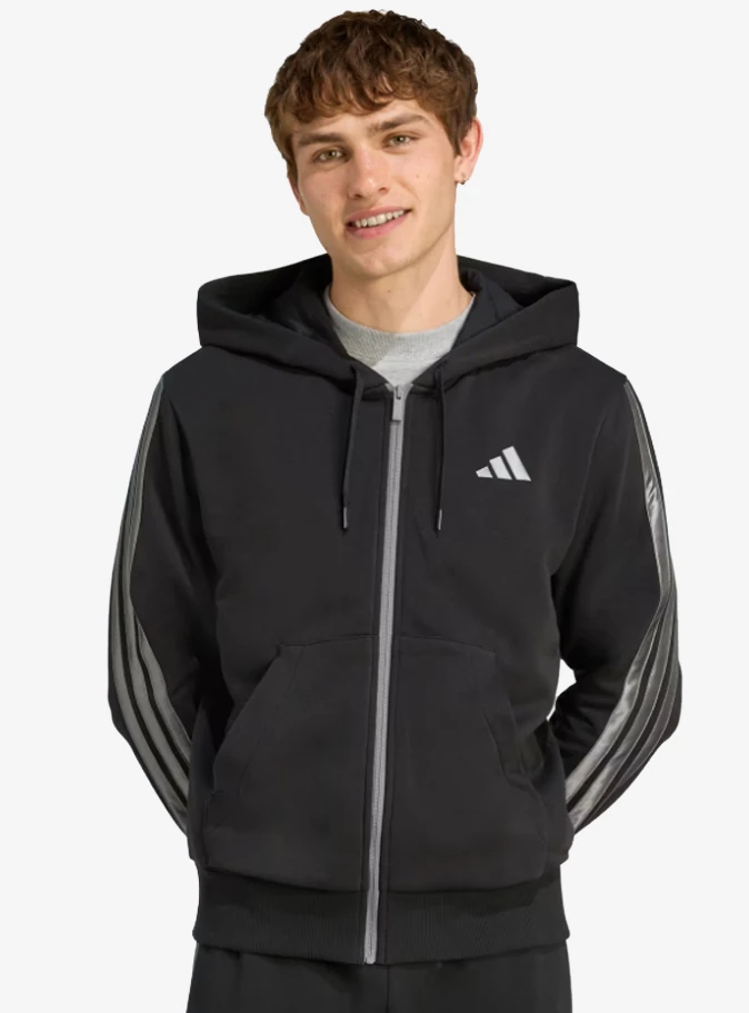 adidas JM1695 Holiday 3-Stripes Full-Zip Hoodie Black Erkek Ceket