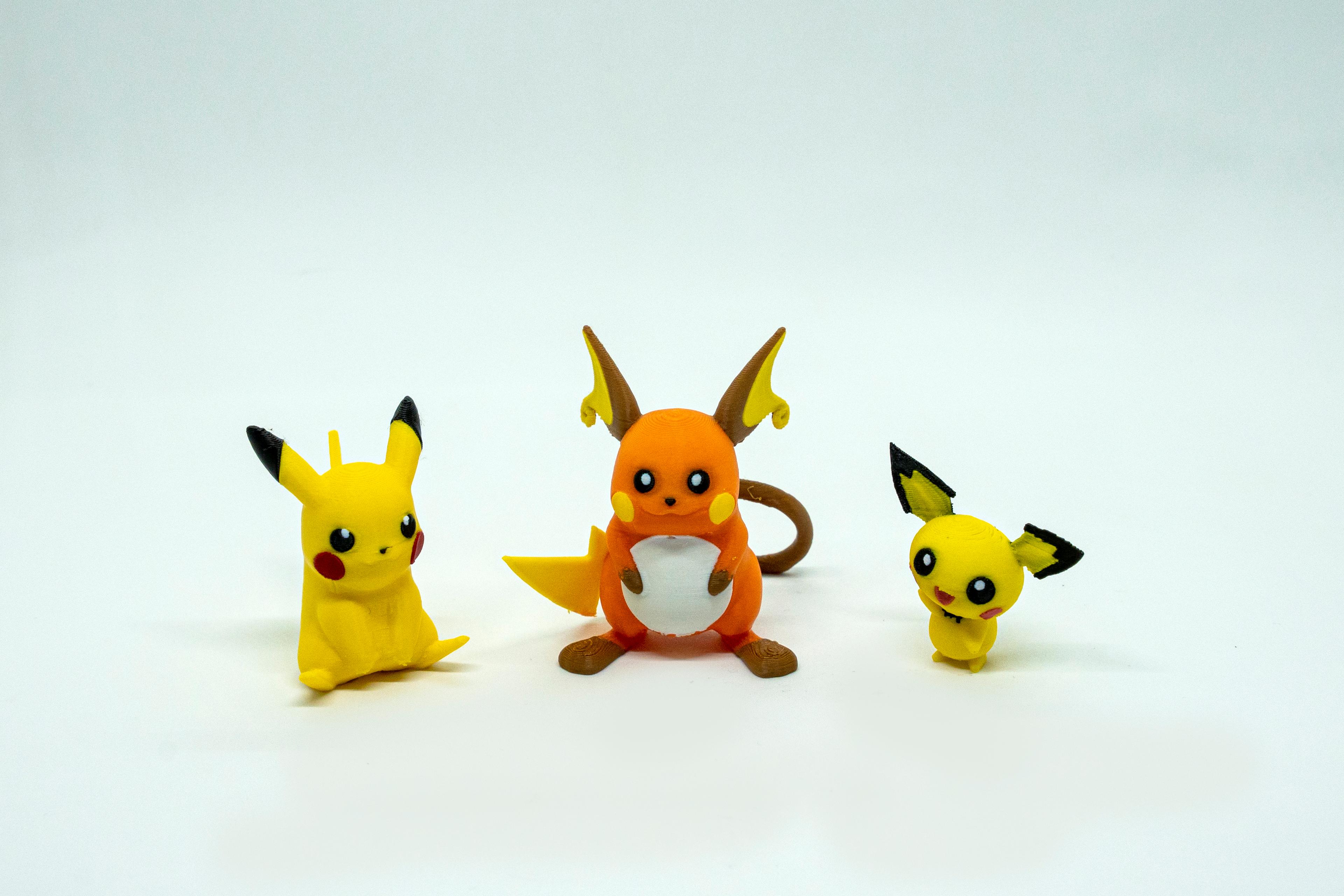 Pichu - Pikachu - Raichu Pokemon 3D Model Evrim 3lü Tüm Set