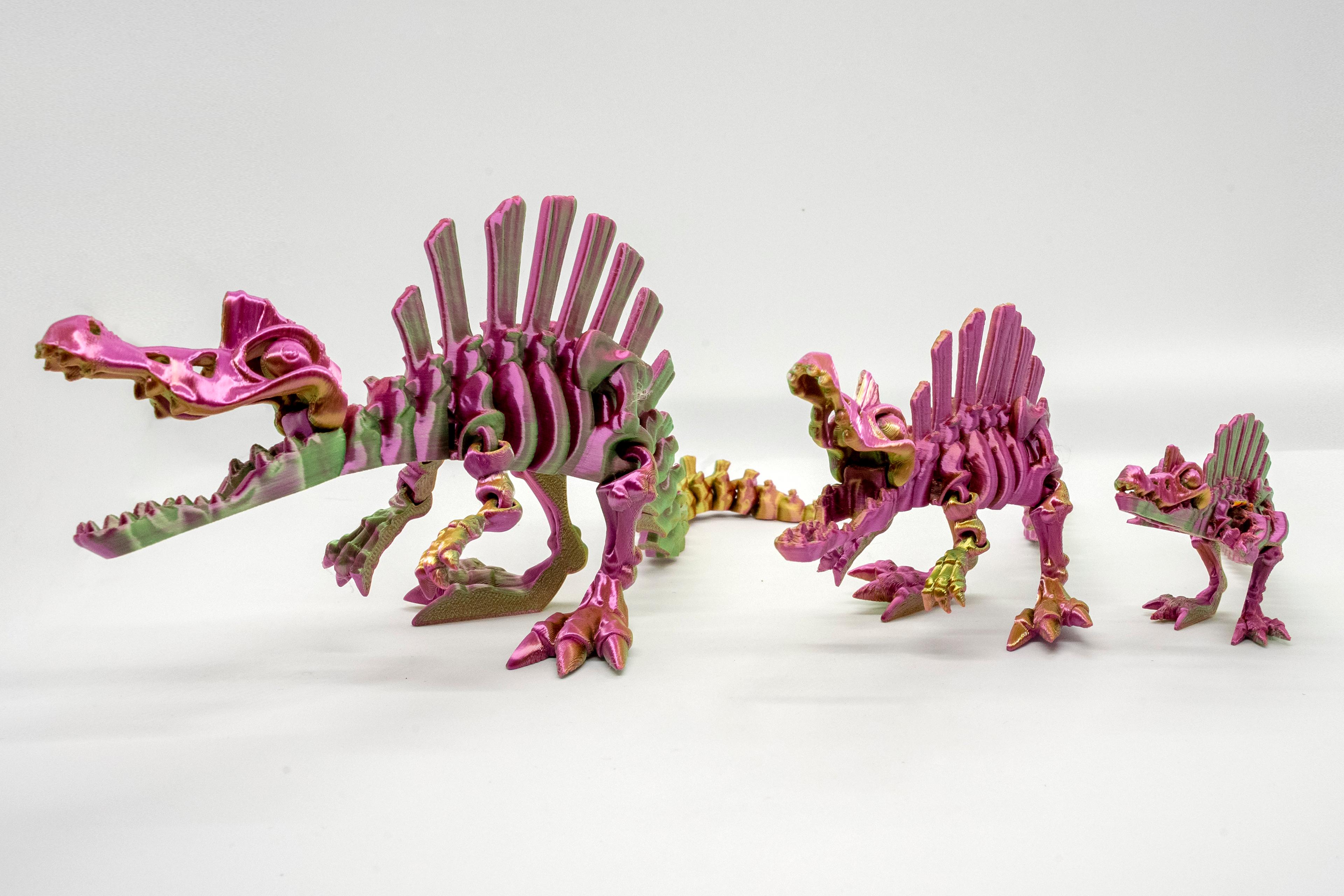 Spinosaurus İskelet 3D Hareketli ve Renk Geçişli Pembe - Yeşil - Gold Model