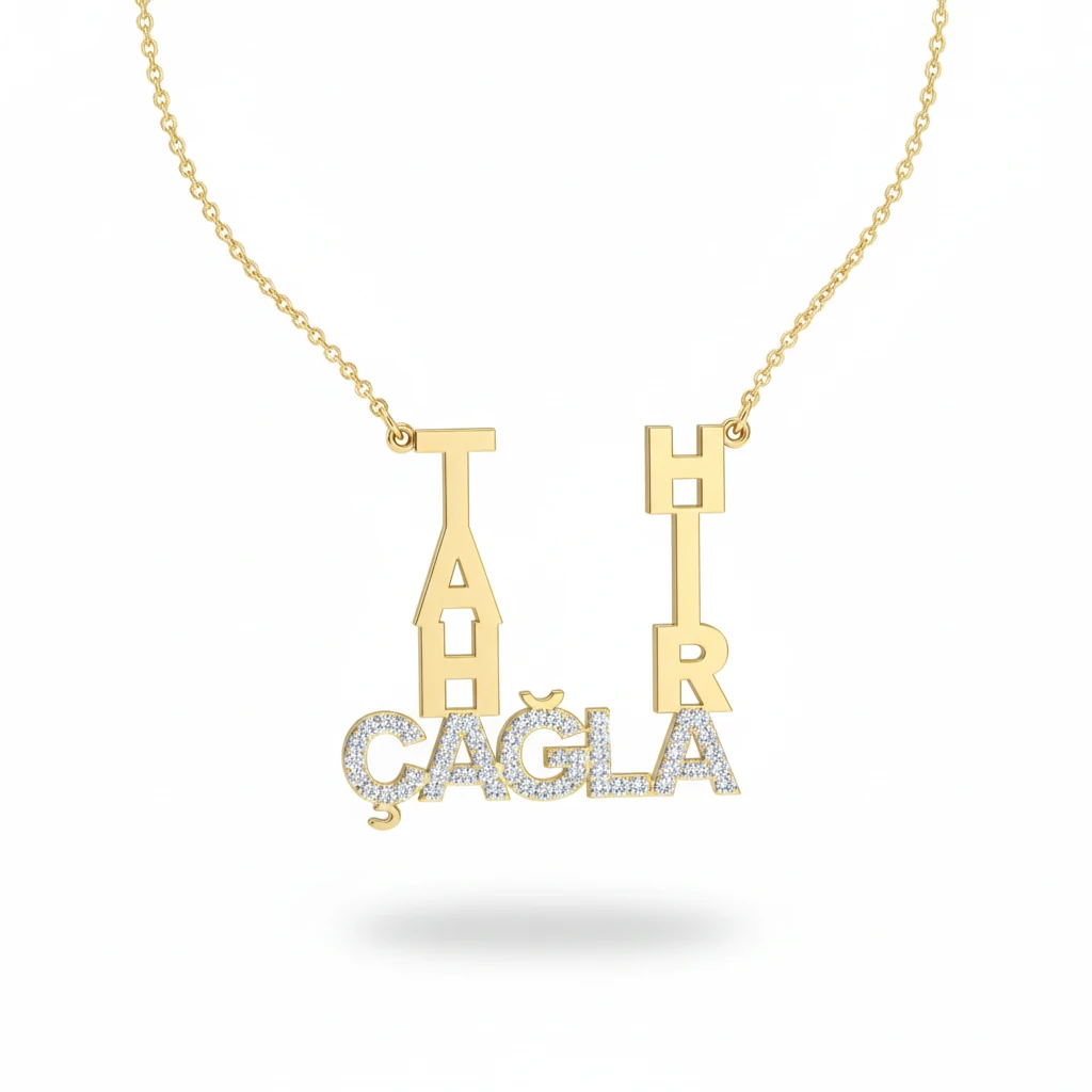 Puzzle İsim kolye (3 isim 1 isim taşlı)