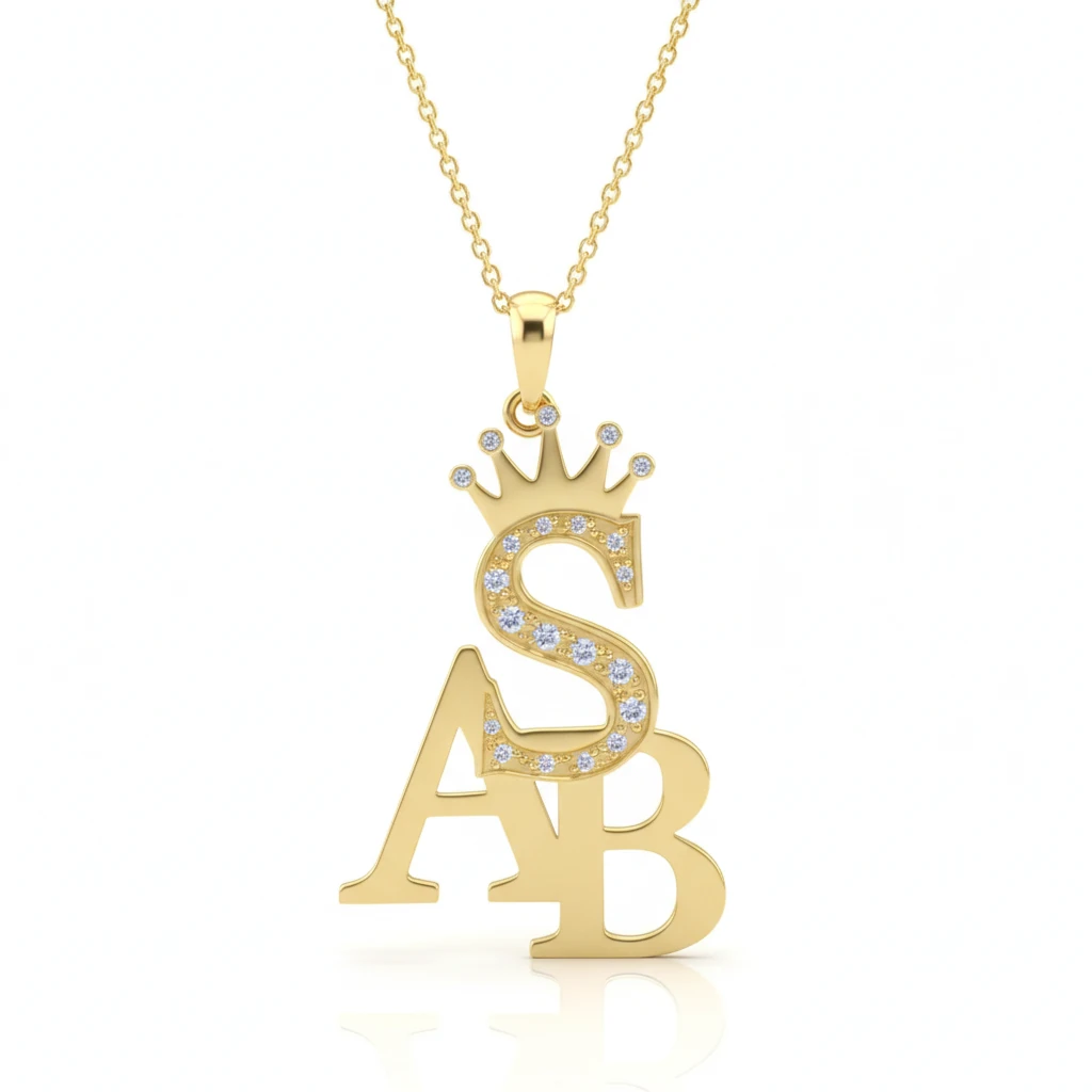 Taç Detaylı Harf Tasarım Kolye