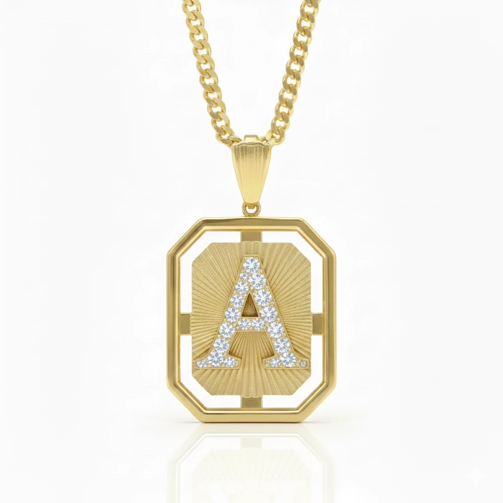 Taşlı Harfli Rustik Plaka Kolye